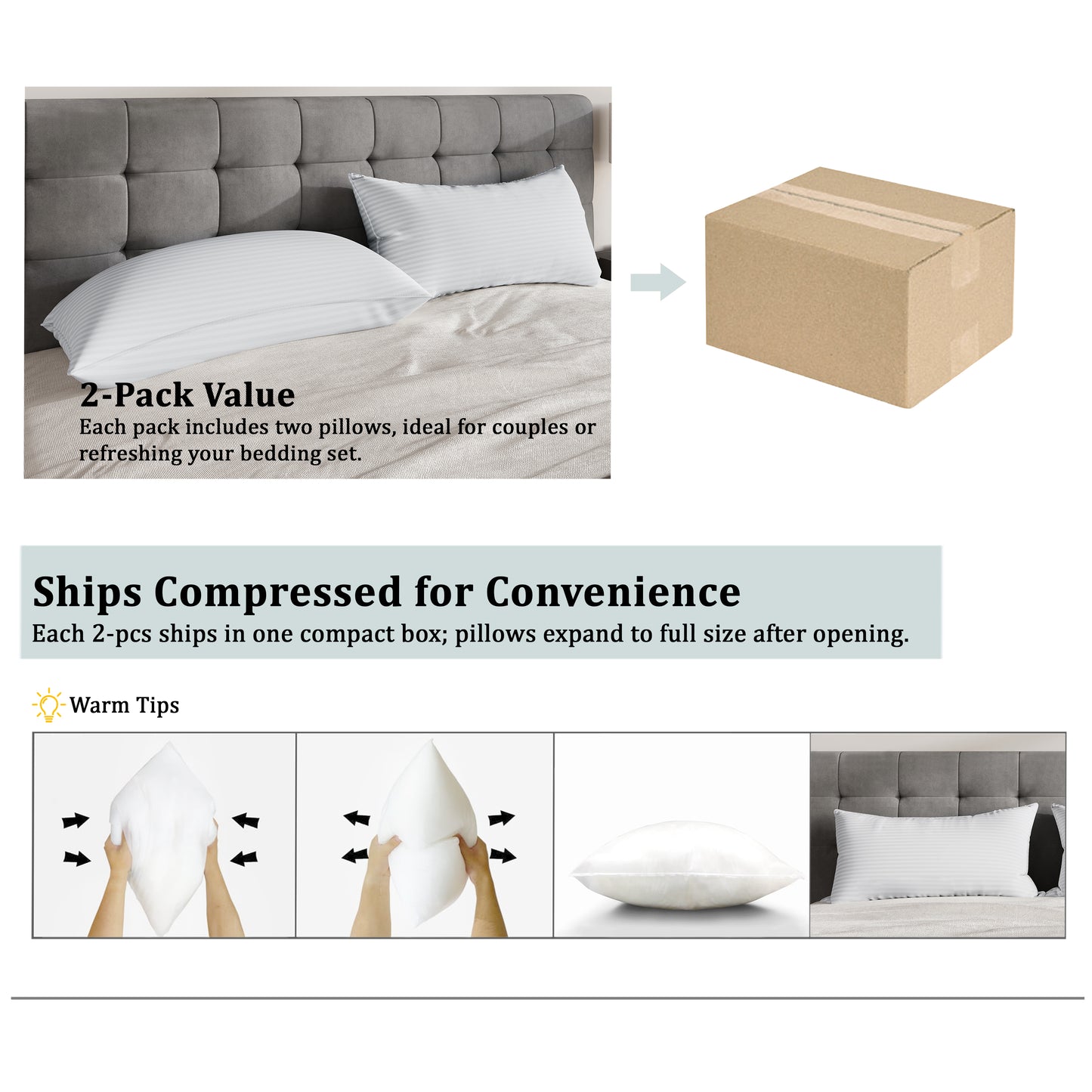Everrest Plush Bed Pillows with Supportive Fill for Comfortable Sleep