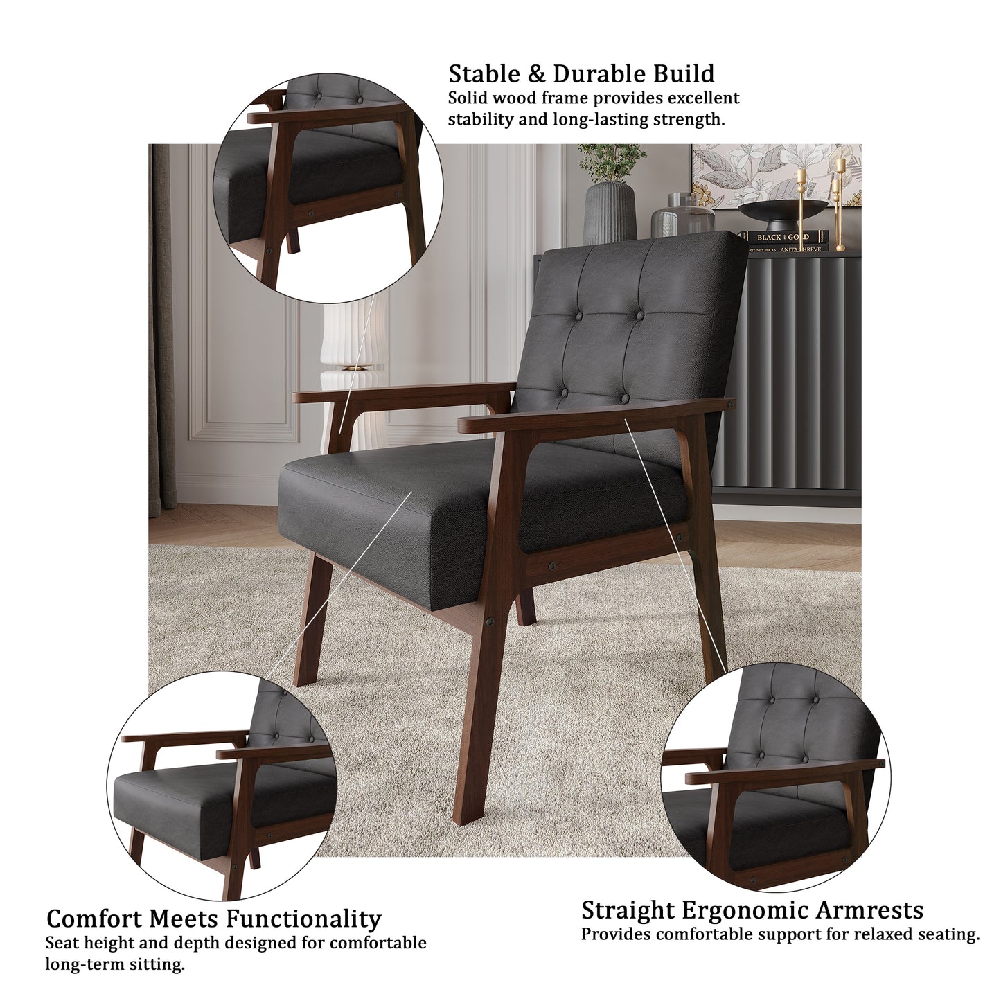 Briarwood Upholstered Accent Chair with Padded Seat and Wooden Frame