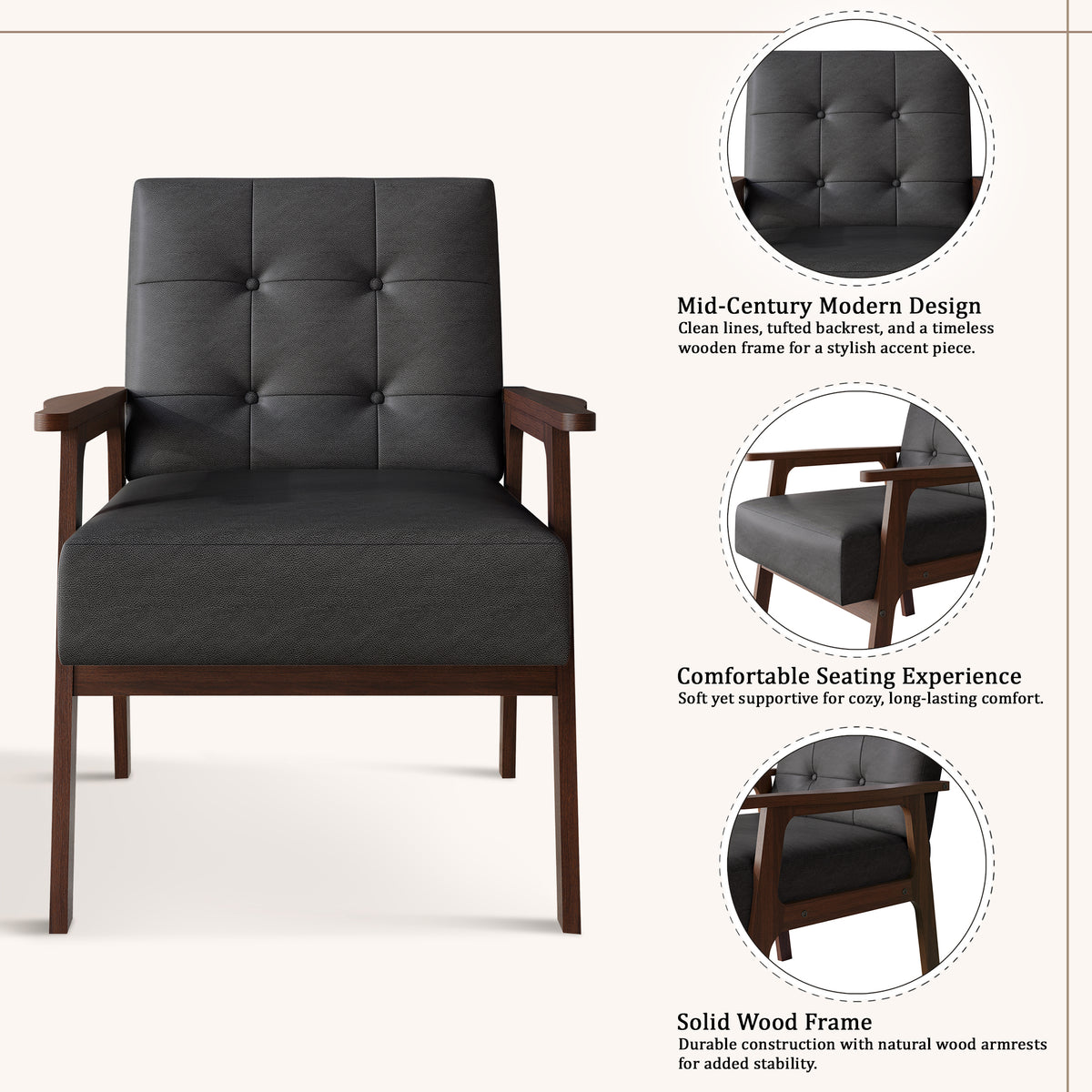 Briarwood Upholstered Accent Chair with Padded Seat and Wooden Frame