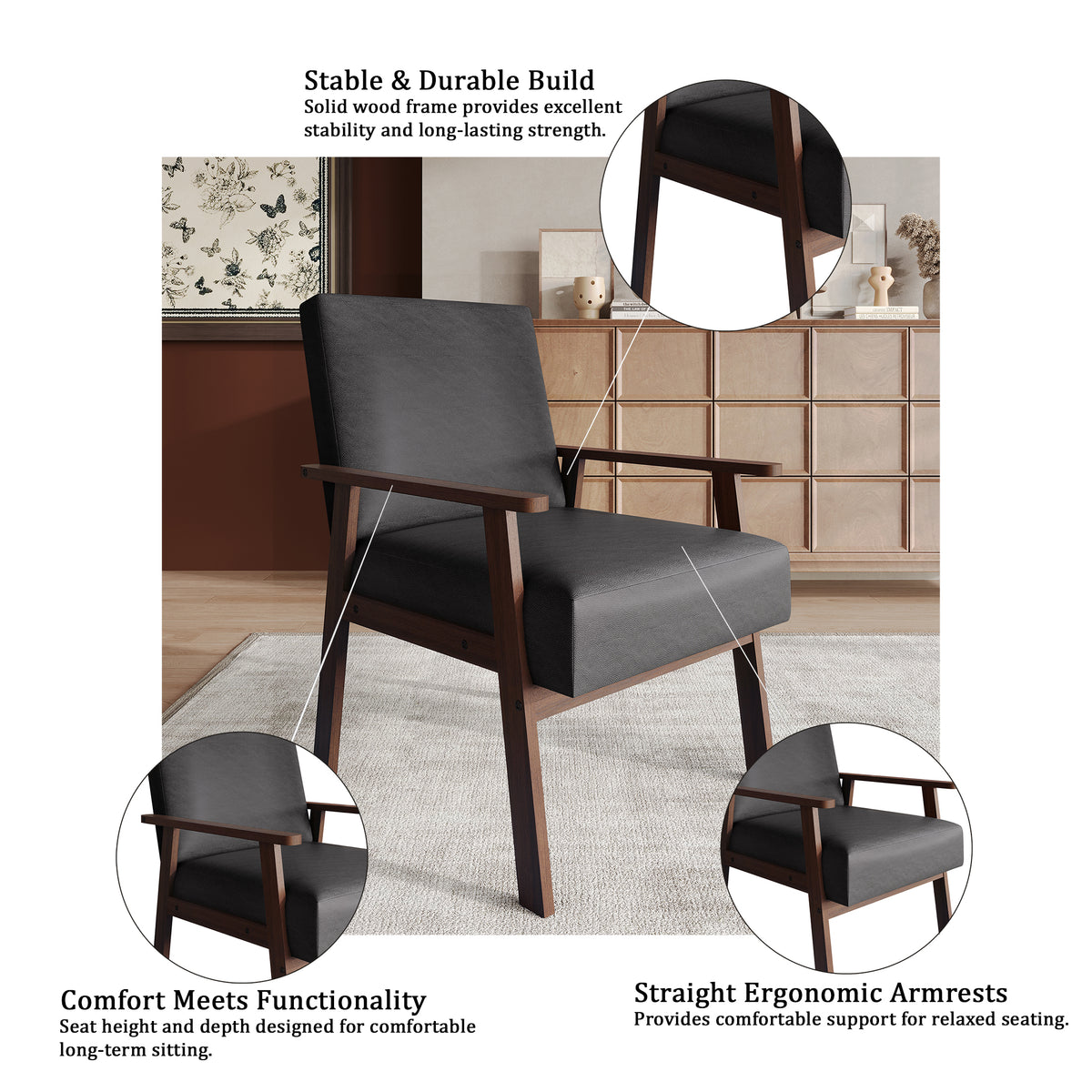 Westmont Upholstered Accent Chair with Padded Back and Wooden Frame