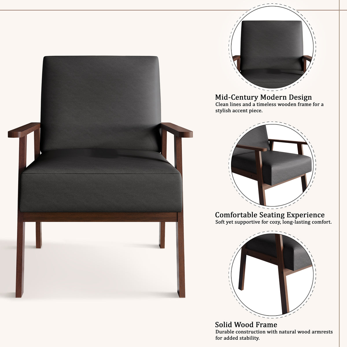 Westmont Upholstered Accent Chair with Padded Back and Wooden Frame