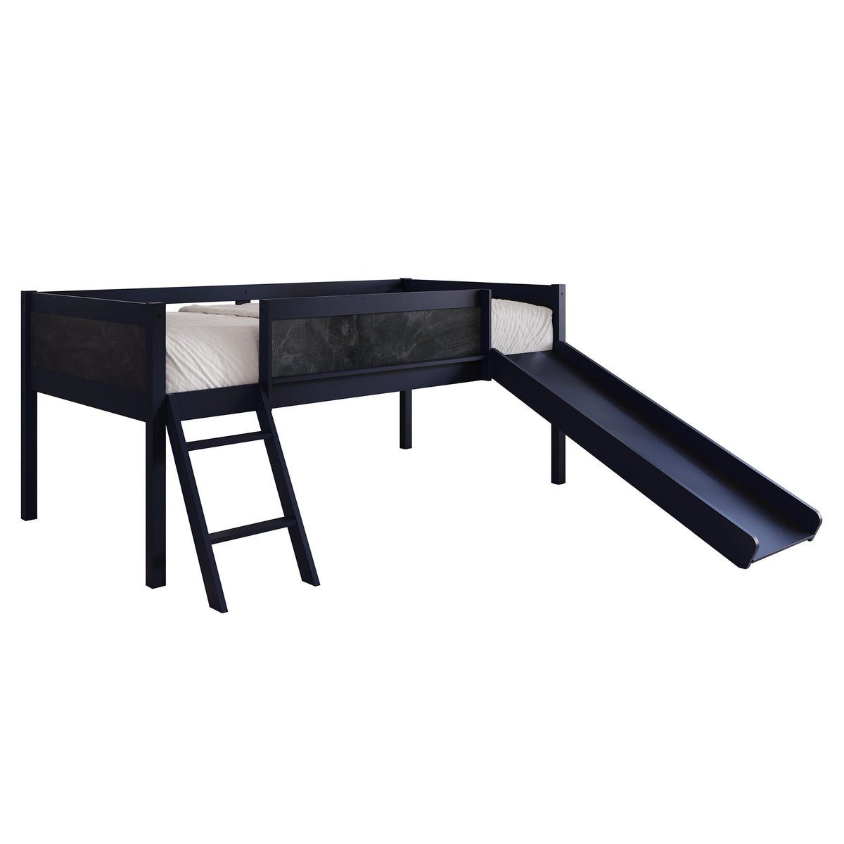 Airielle Twin Low Loft Bed with Chalkboard, Slide and Ladder