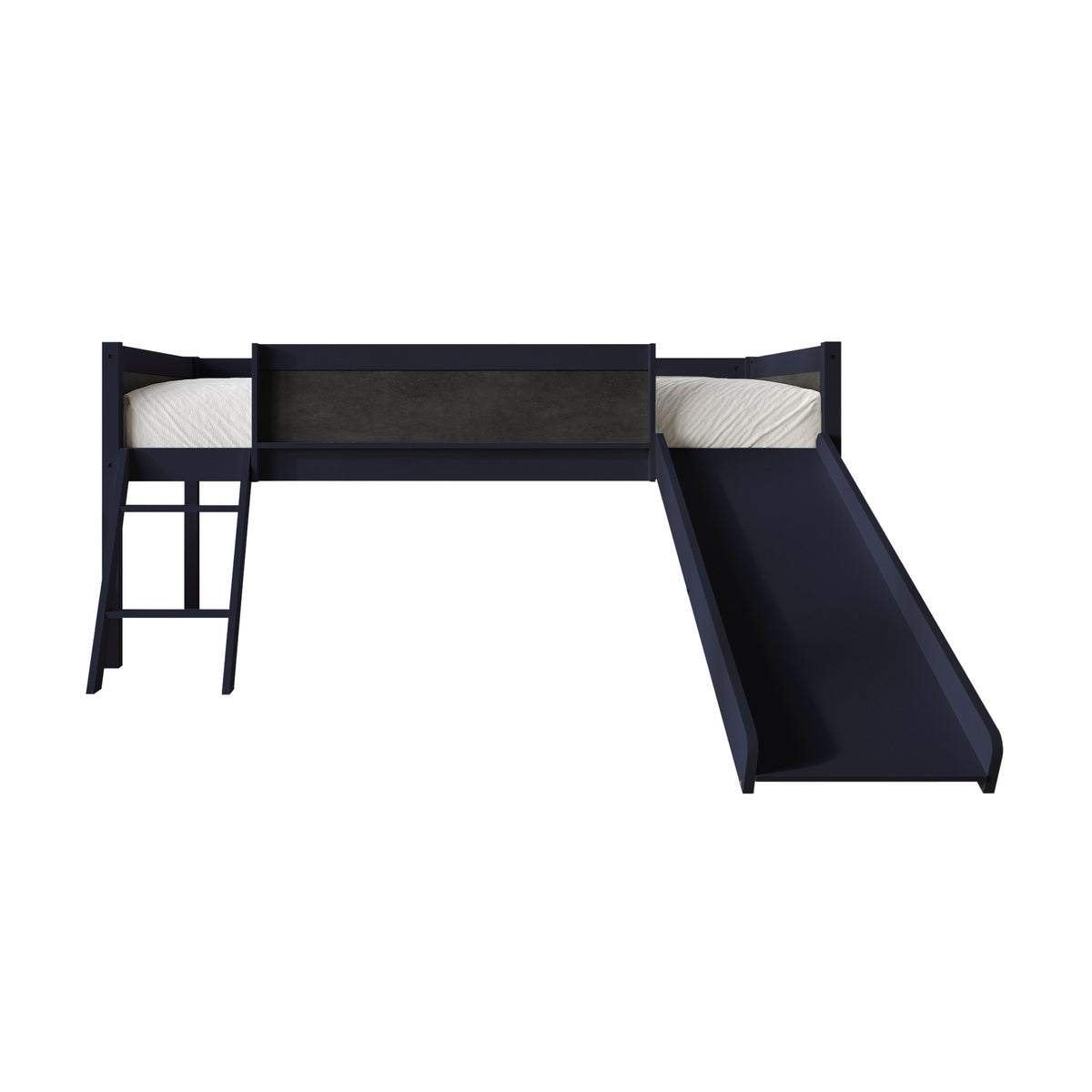 Airielle Twin Low Loft Bed with Chalkboard, Slide and Ladder