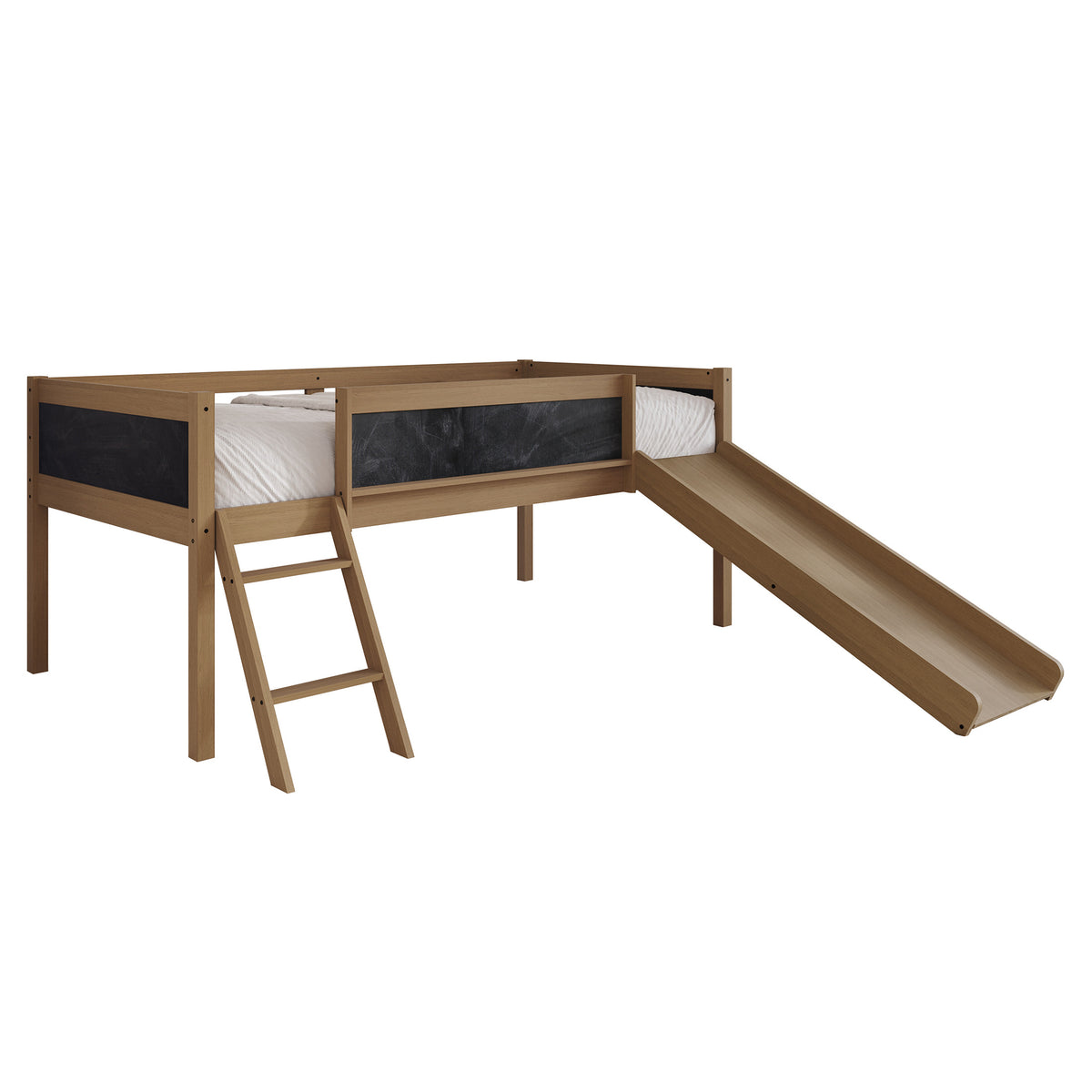 Airielle Twin Low Loft Bed with Chalkboard, Slide and Ladder