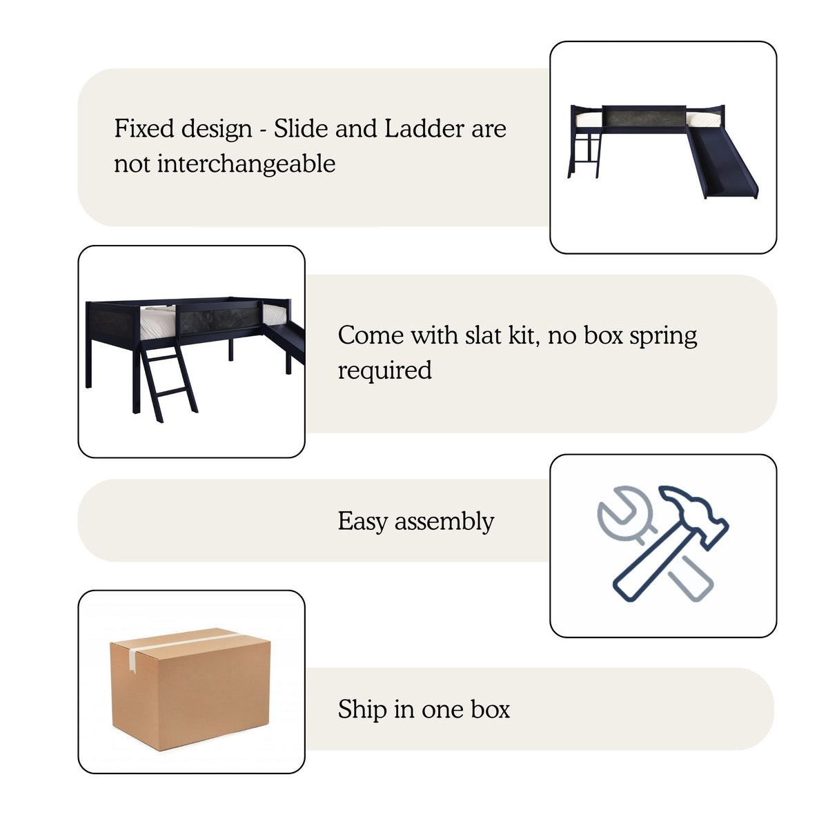Airielle Twin Low Loft Bed with Chalkboard, Slide and Ladder
