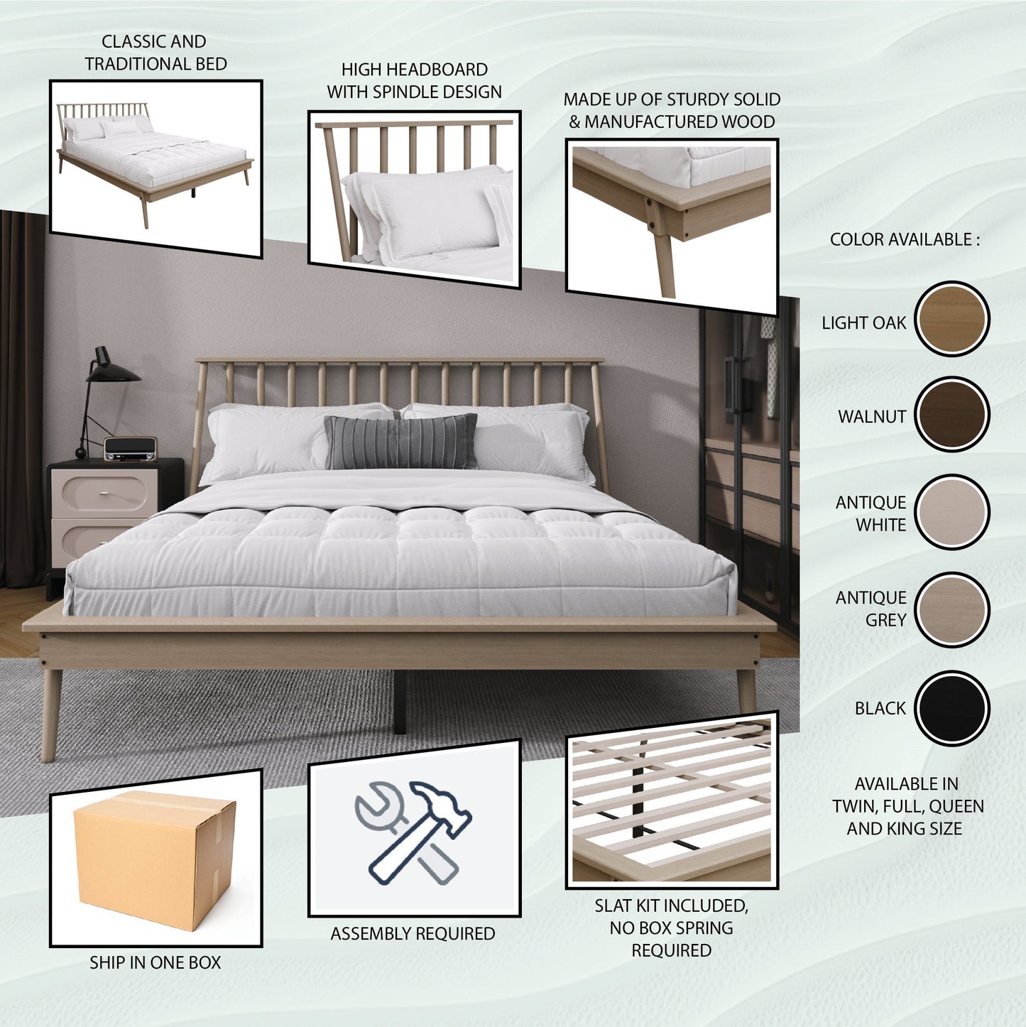 Kierin Vintage Wooden Platform Bed
