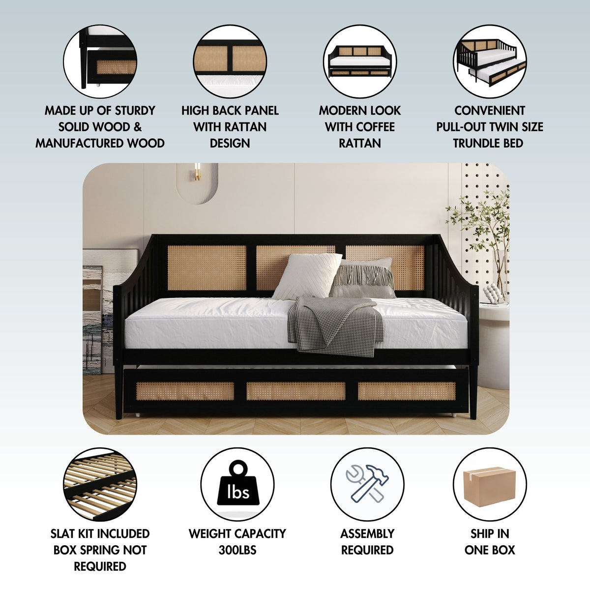 Braxson Modern Twin Daybed with Trundle