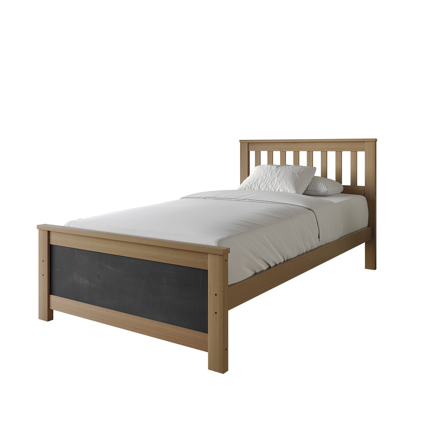 Wooden Platform Bed Frame with Slatted Headboard