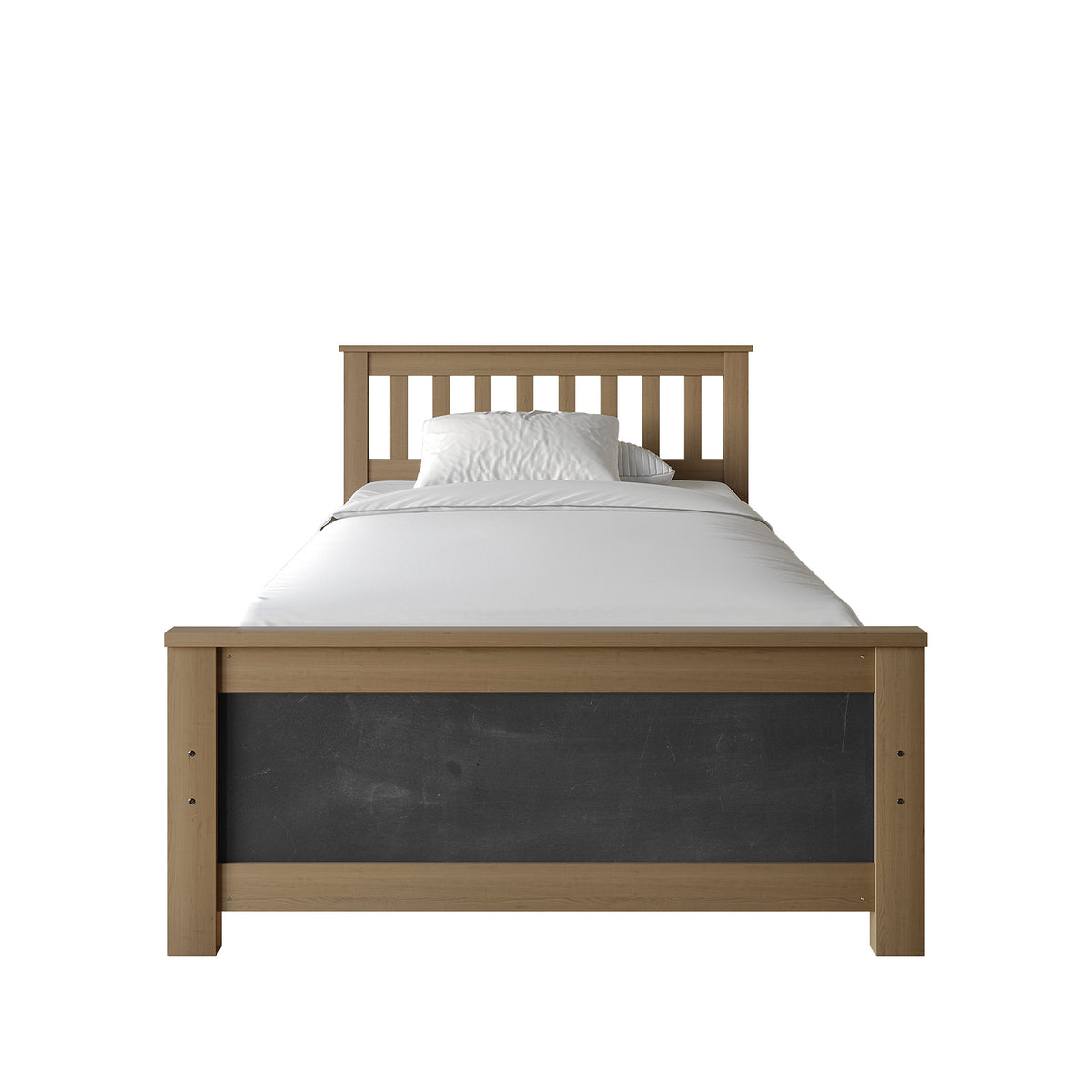 Wooden Platform Bed Frame with Slatted Headboard