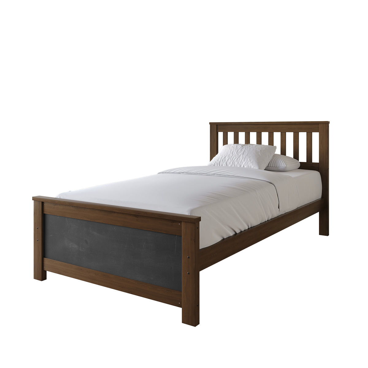 Wooden Platform Bed Frame with Slatted Headboard