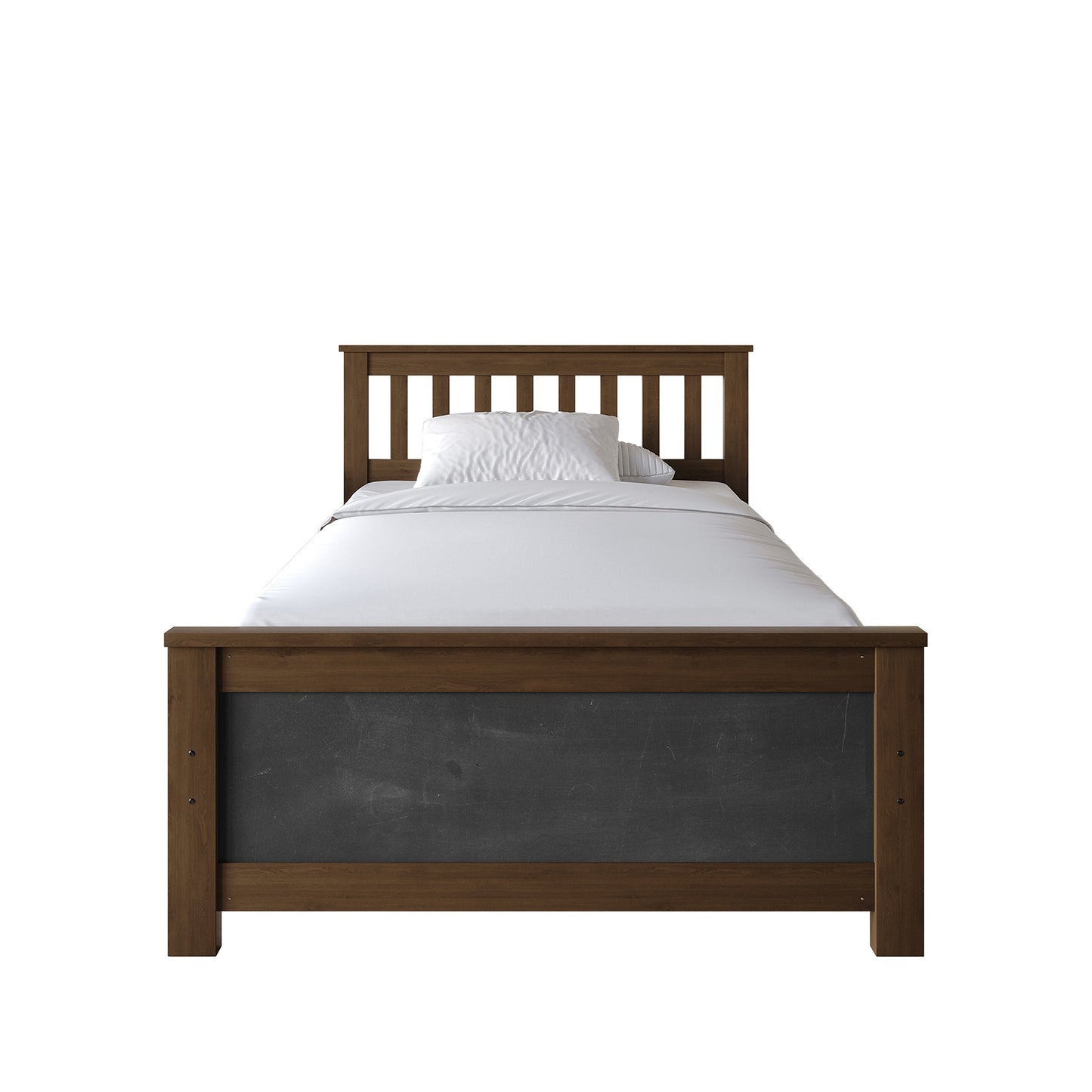 Wooden Platform Bed Frame with Slatted Headboard