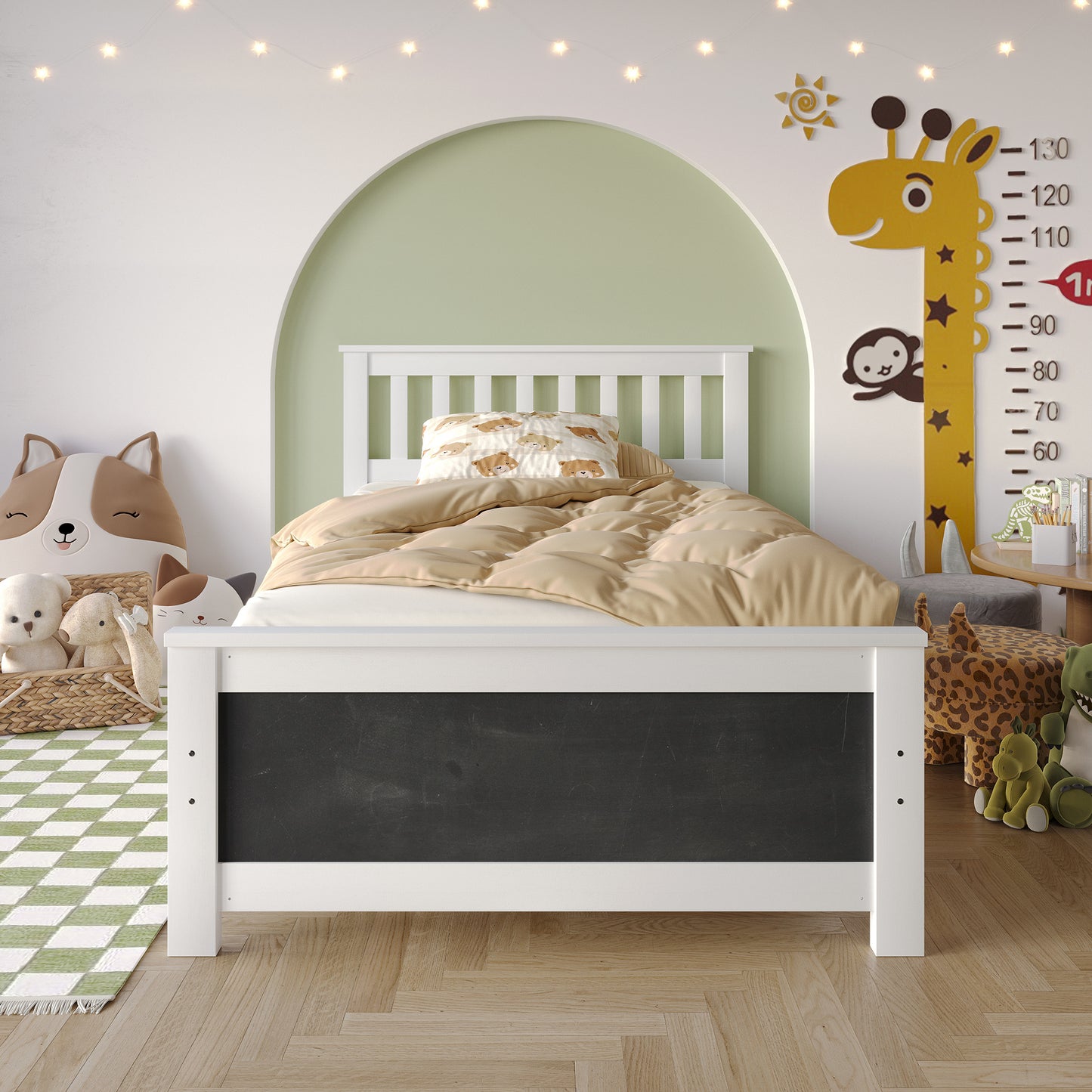Wooden Platform Bed Frame with Slatted Headboard