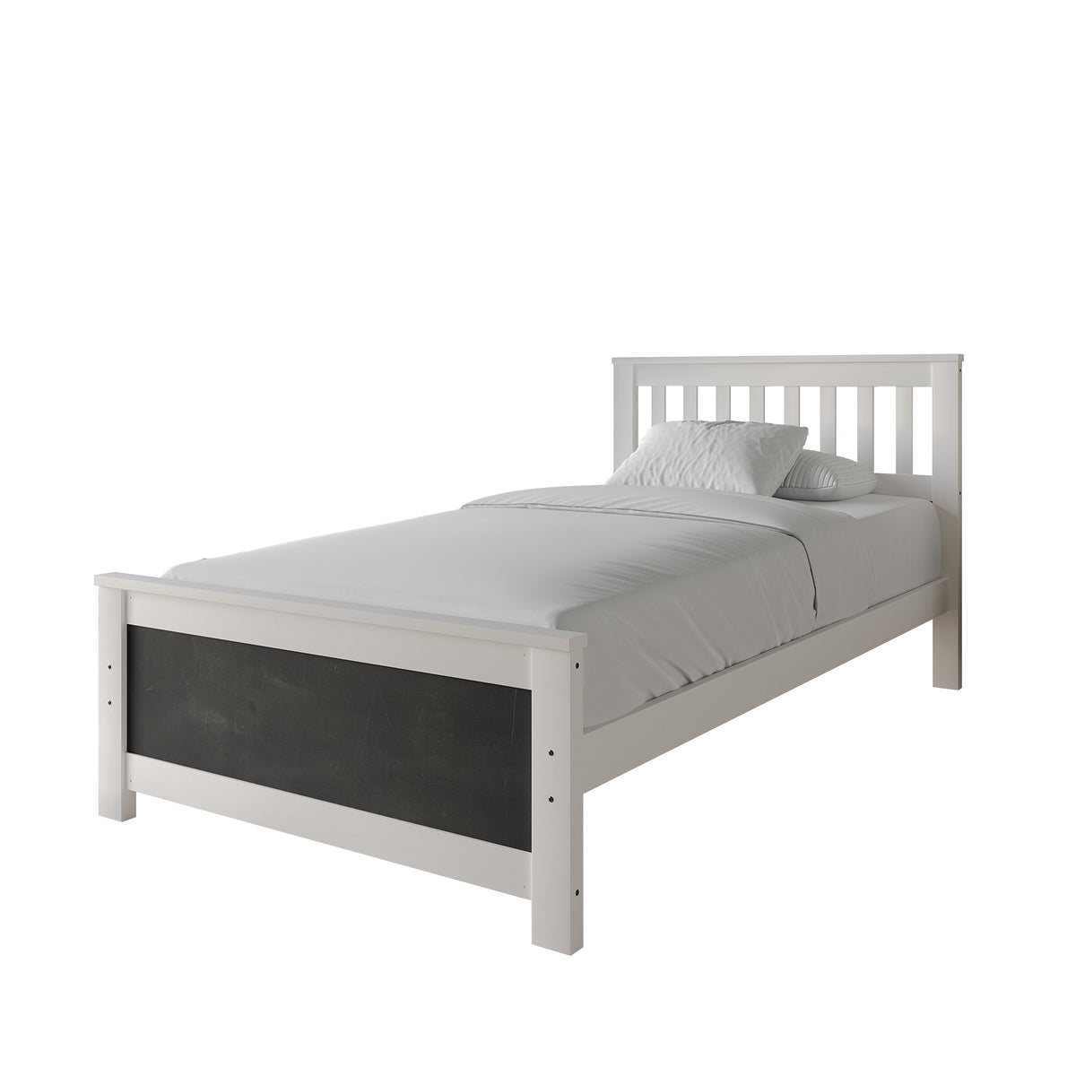 Wooden Platform Bed Frame with Slatted Headboard