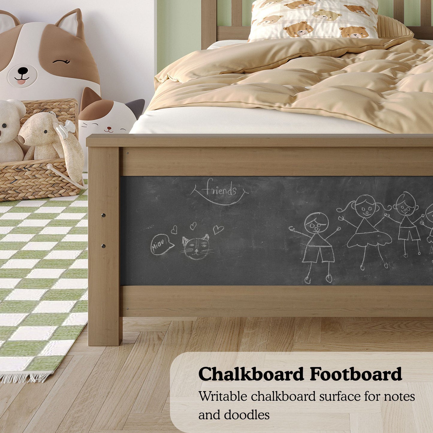 Wooden Platform Bed Frame with Slatted Headboard