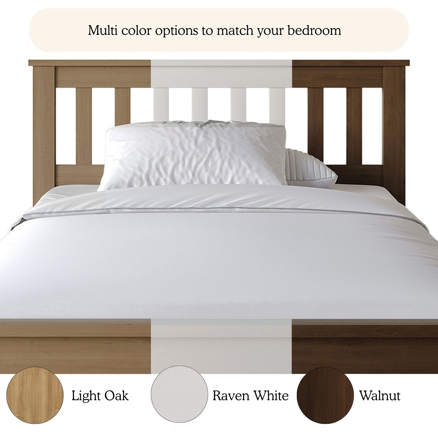 Wooden Platform Bed Frame with Slatted Headboard