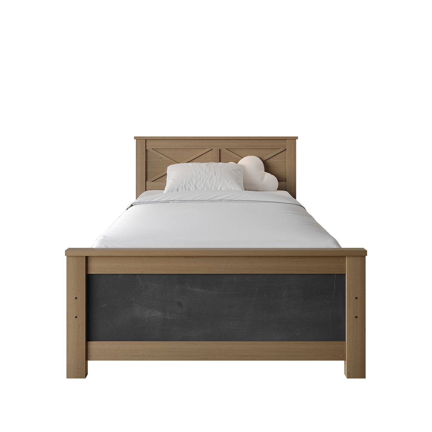 Wooden Platform Bed Frame with Chalkboard Footboard