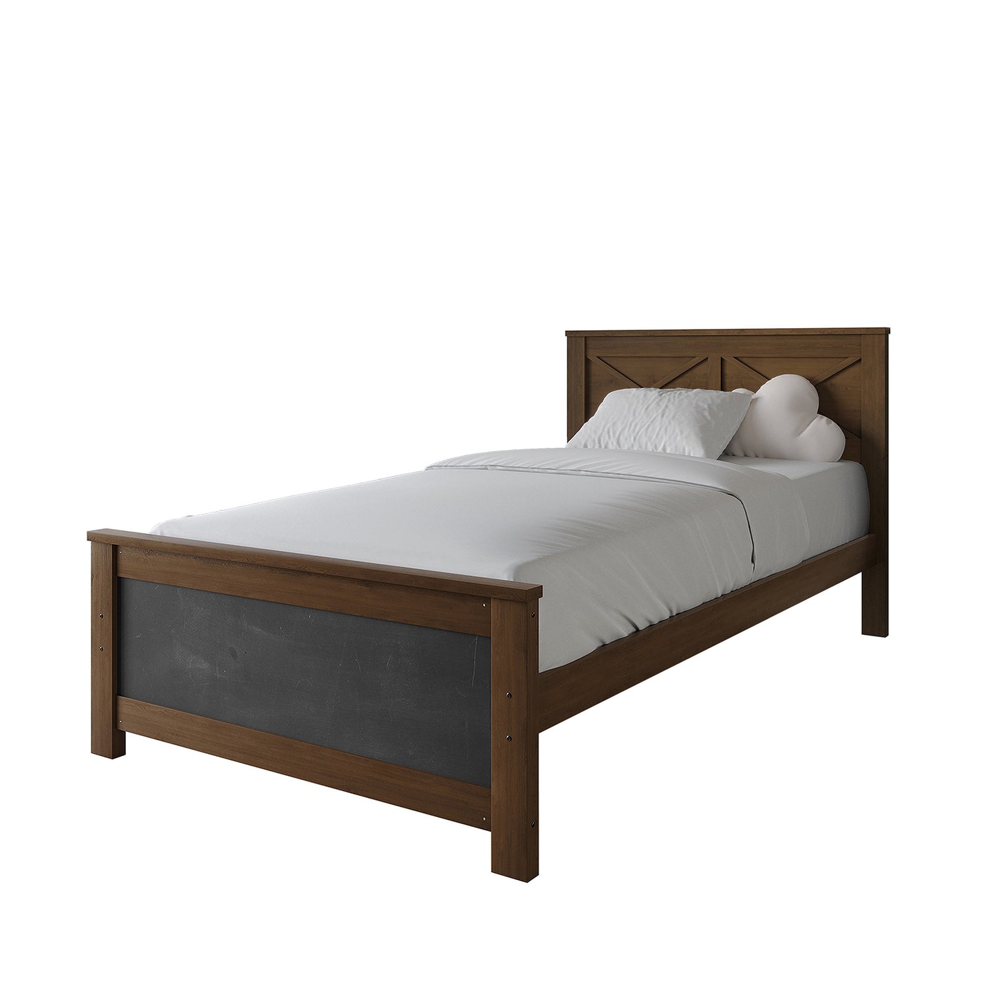 Wooden Platform Bed Frame with Chalkboard Footboard