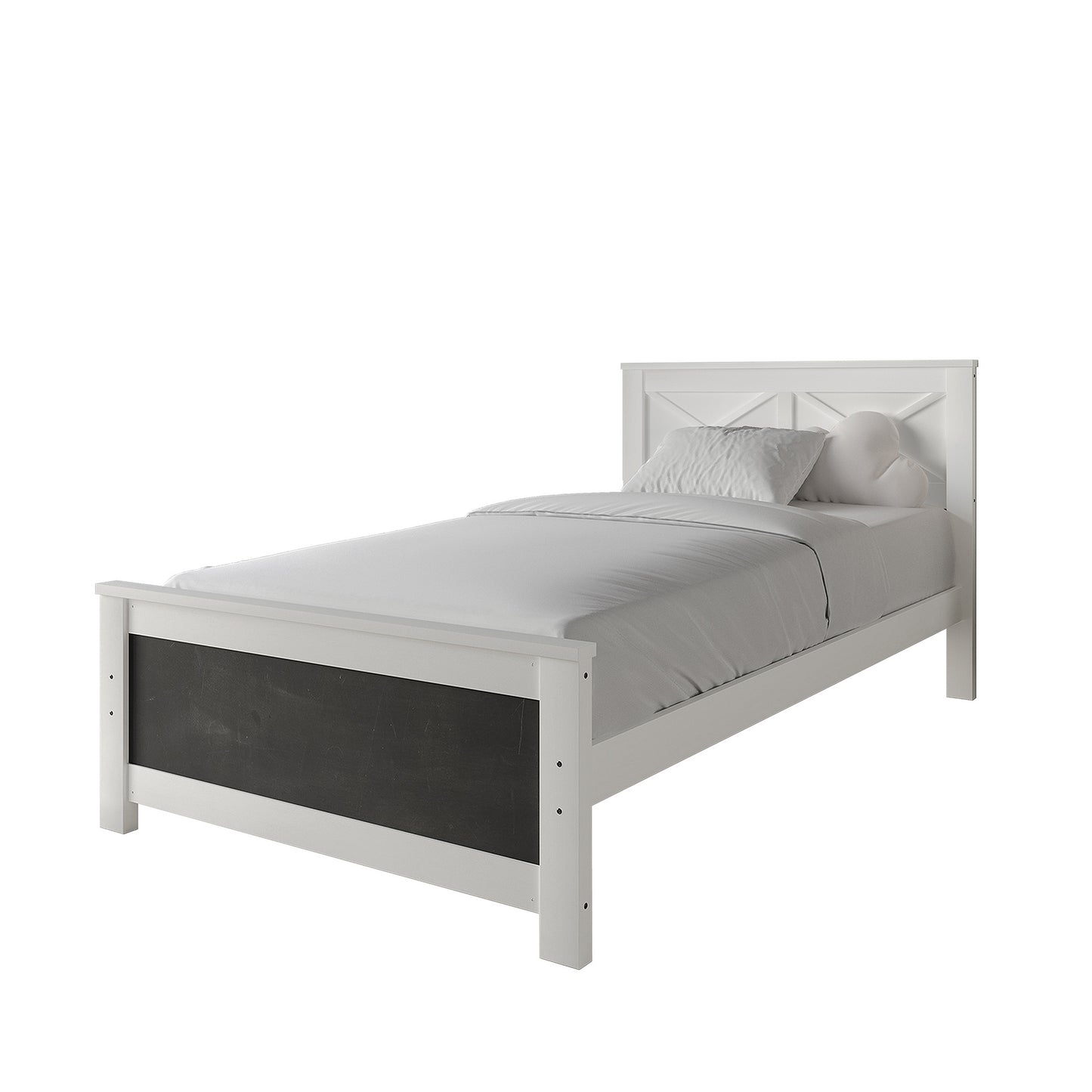 Wooden Platform Bed Frame with Chalkboard Footboard