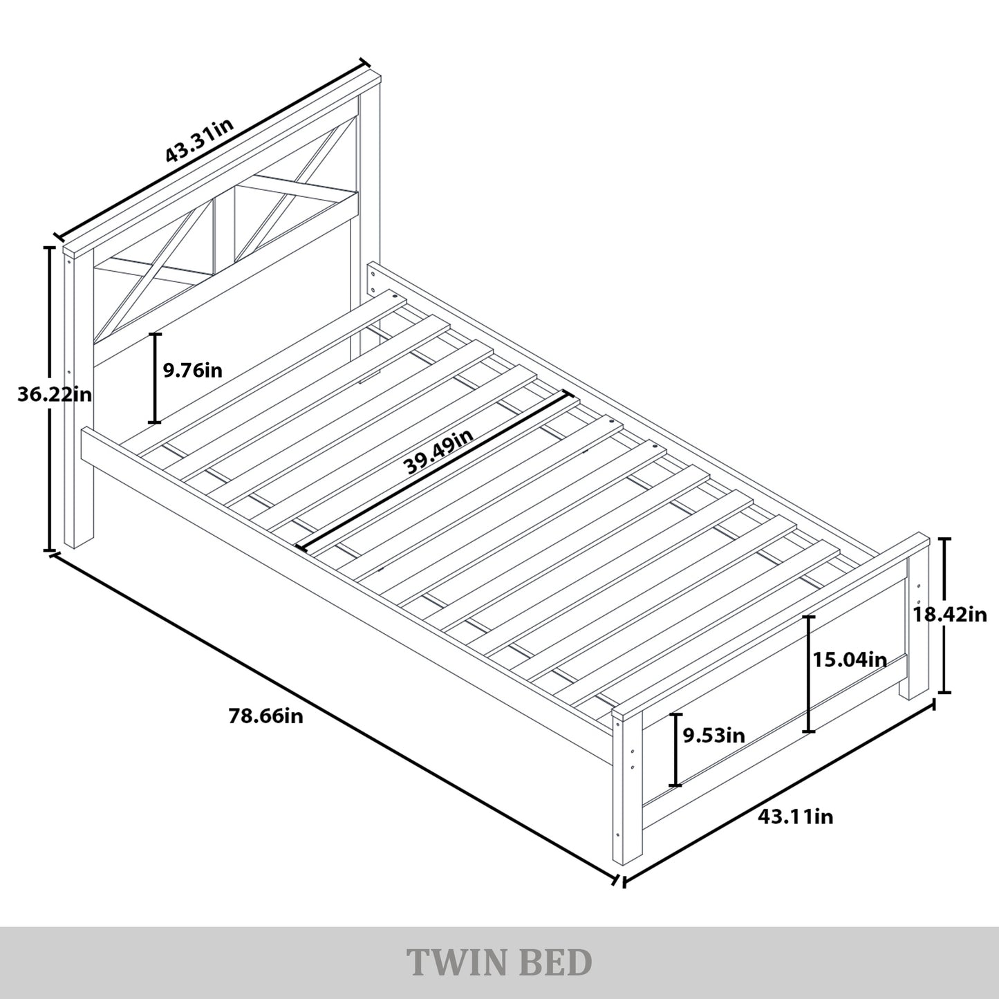 Wooden Platform Bed Frame with Chalkboard Footboard