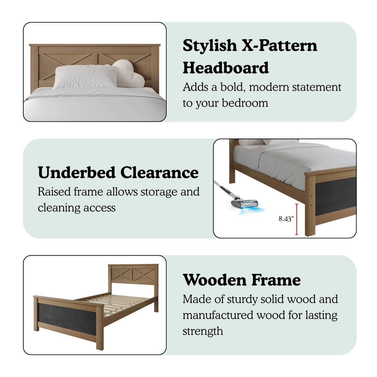 Wooden Platform Bed Frame with Chalkboard Footboard
