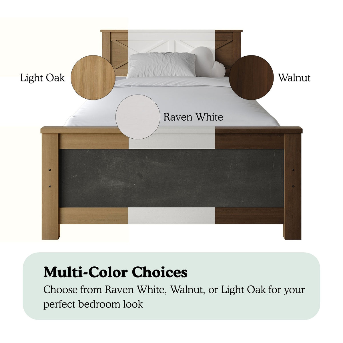 Wooden Platform Bed Frame with Chalkboard Footboard