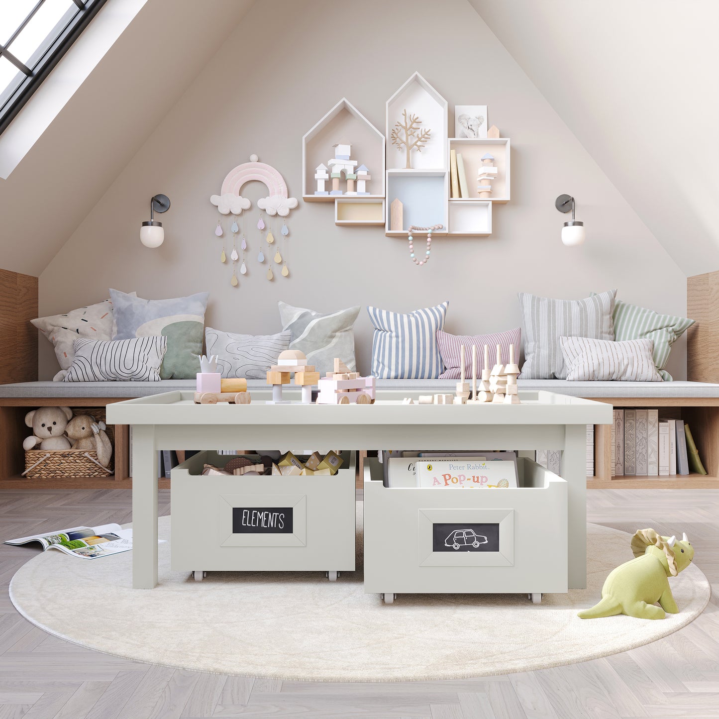 Wooden Kids Activity Table with Storage Drawers and Chalkboard Design