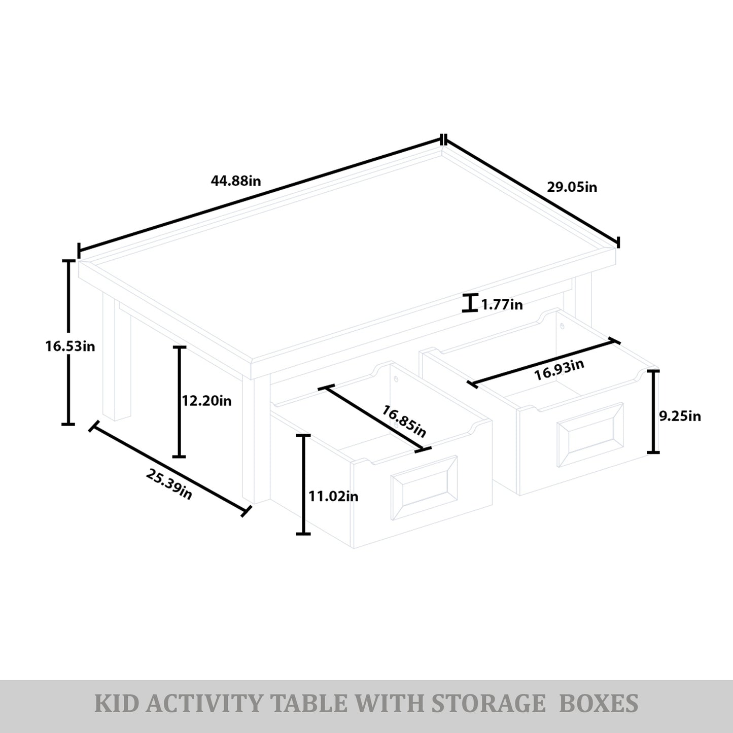 Wooden Kids Activity Table with Storage Drawers and Chalkboard Design