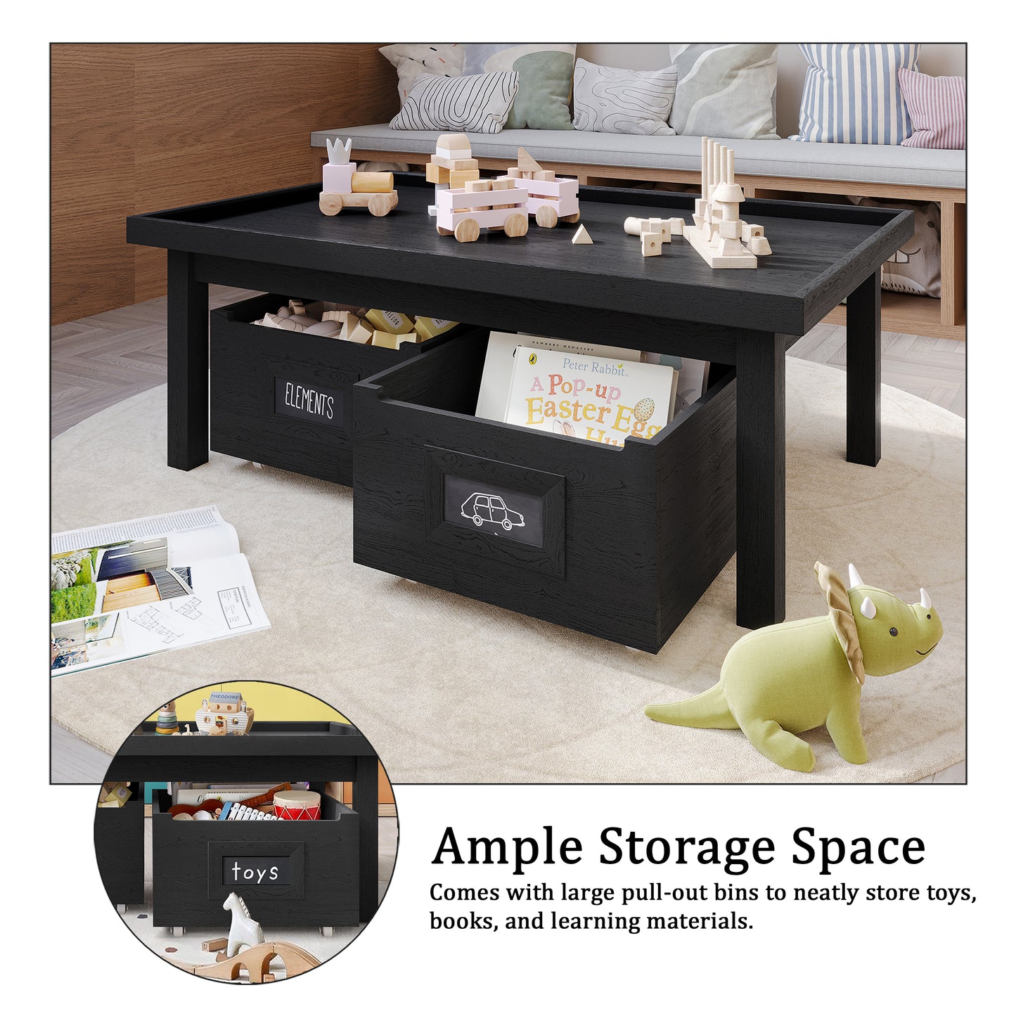 Wooden Kids Activity Table with Storage Drawers and Chalkboard Design