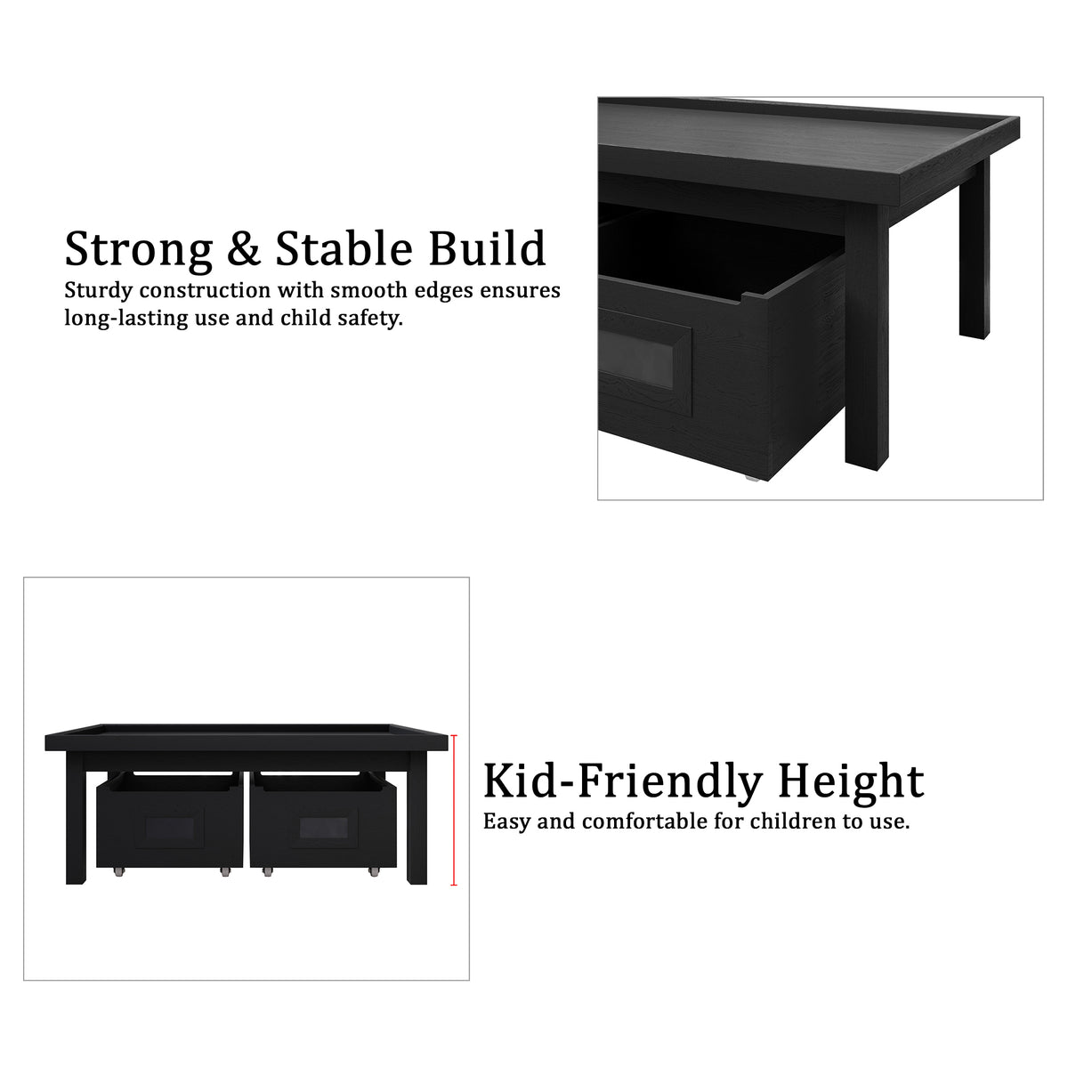 Wooden Kids Activity Table with Storage Drawers and Chalkboard Design