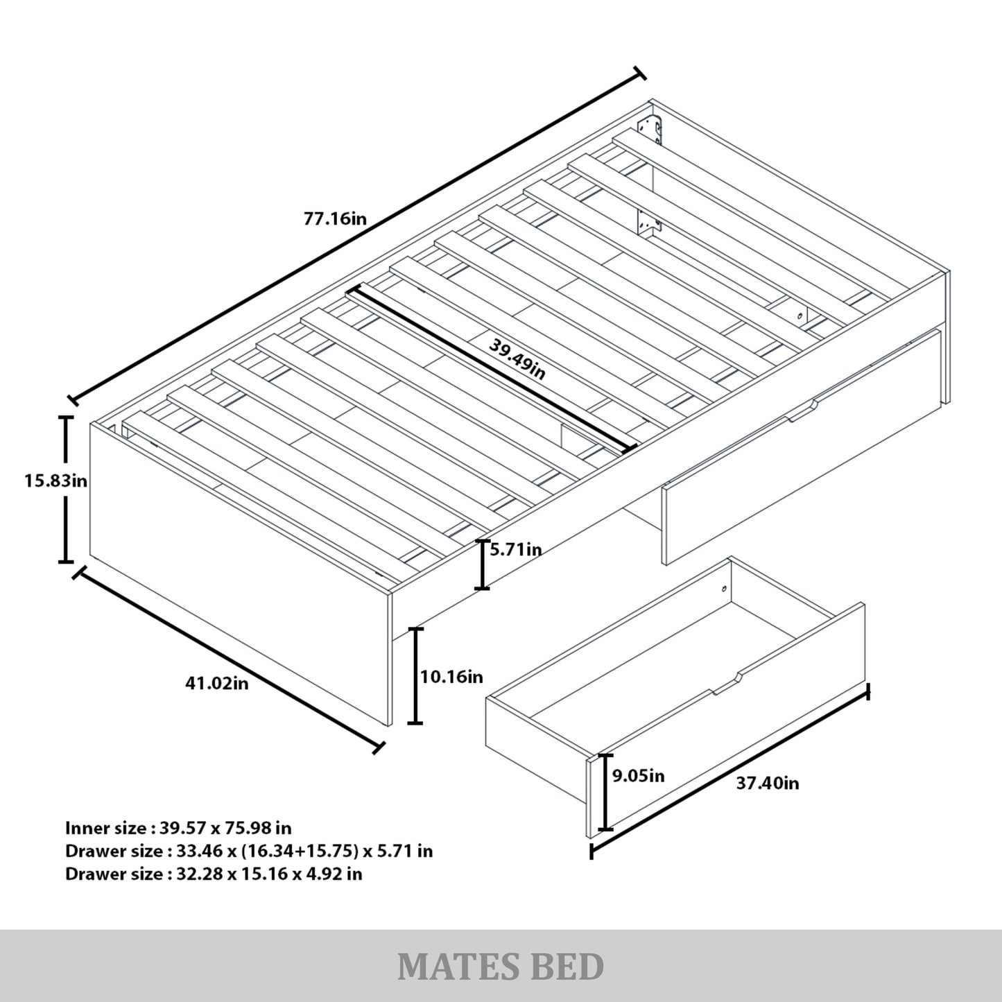 Wooden Mates Bed with Storage Drawers