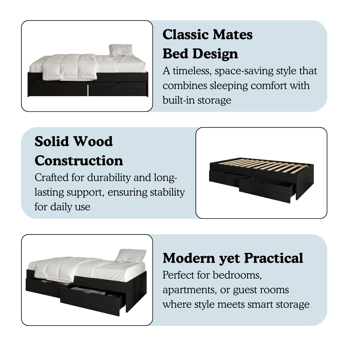 Wooden Mates Bed with Storage Drawers