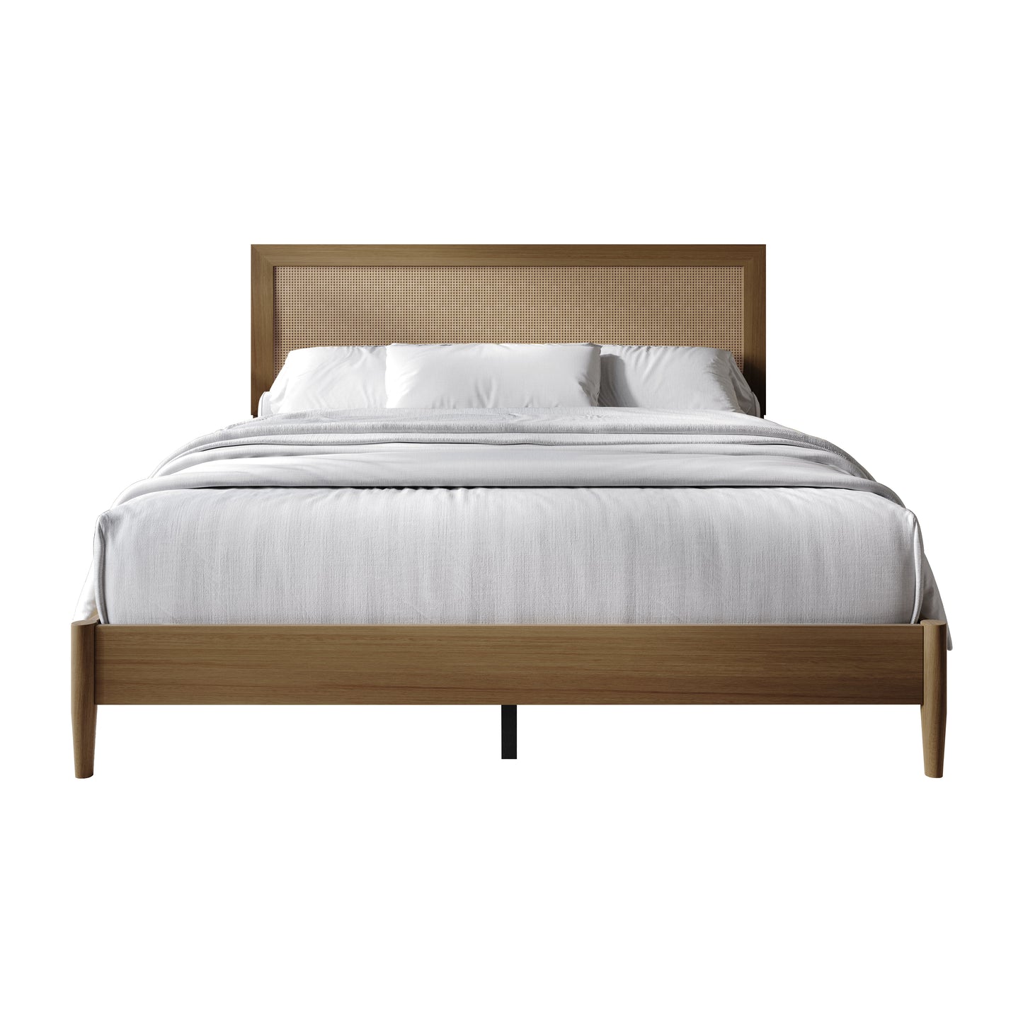 Wood Platform Bed with Cane Headboard
