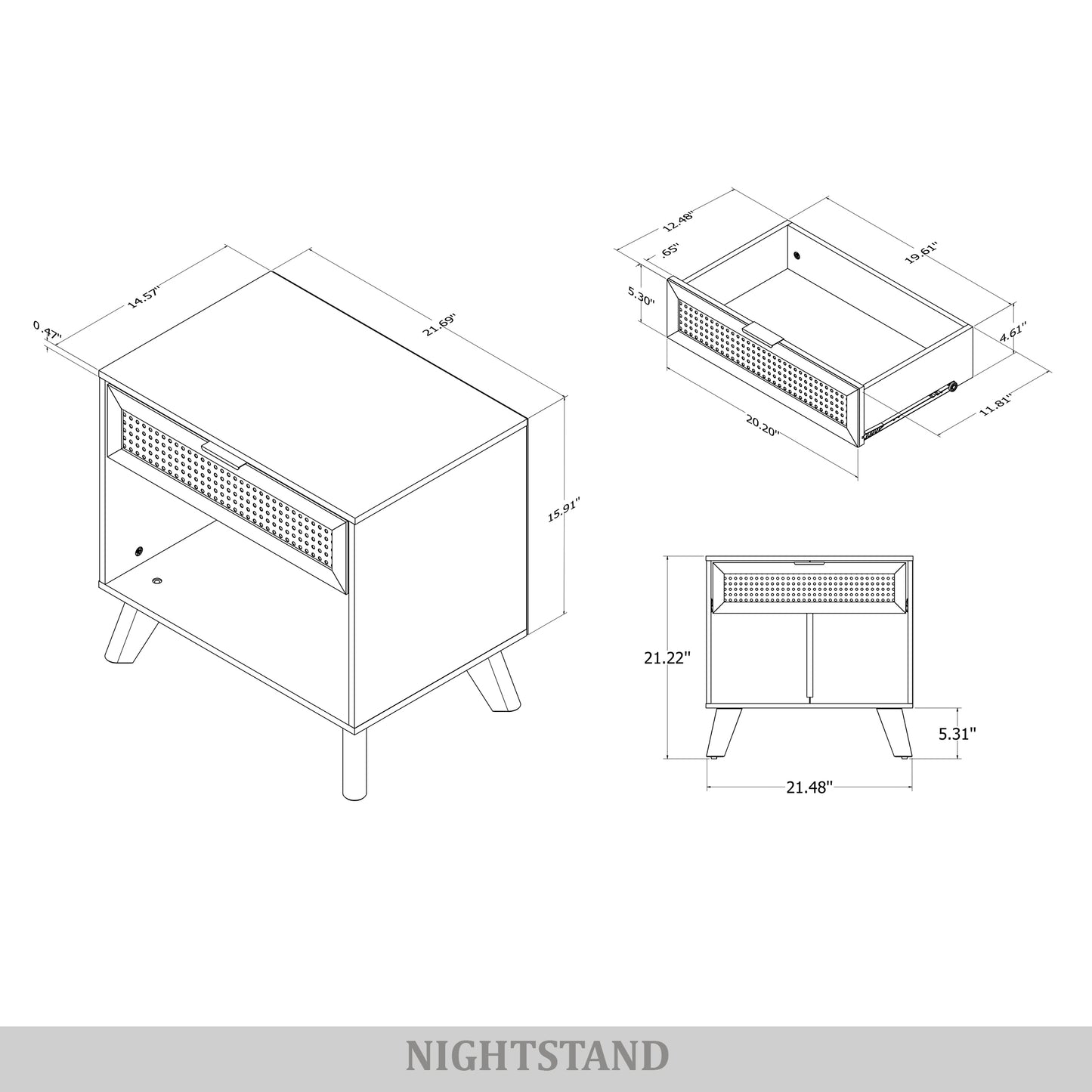 Wood Platform Bed with 2 Nightstands