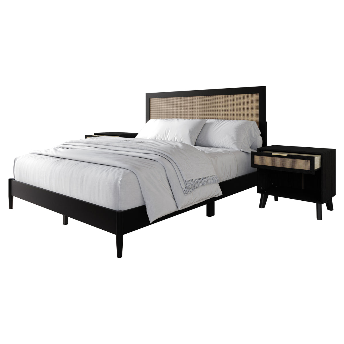 Wood Platform Bed with 2 Nightstands