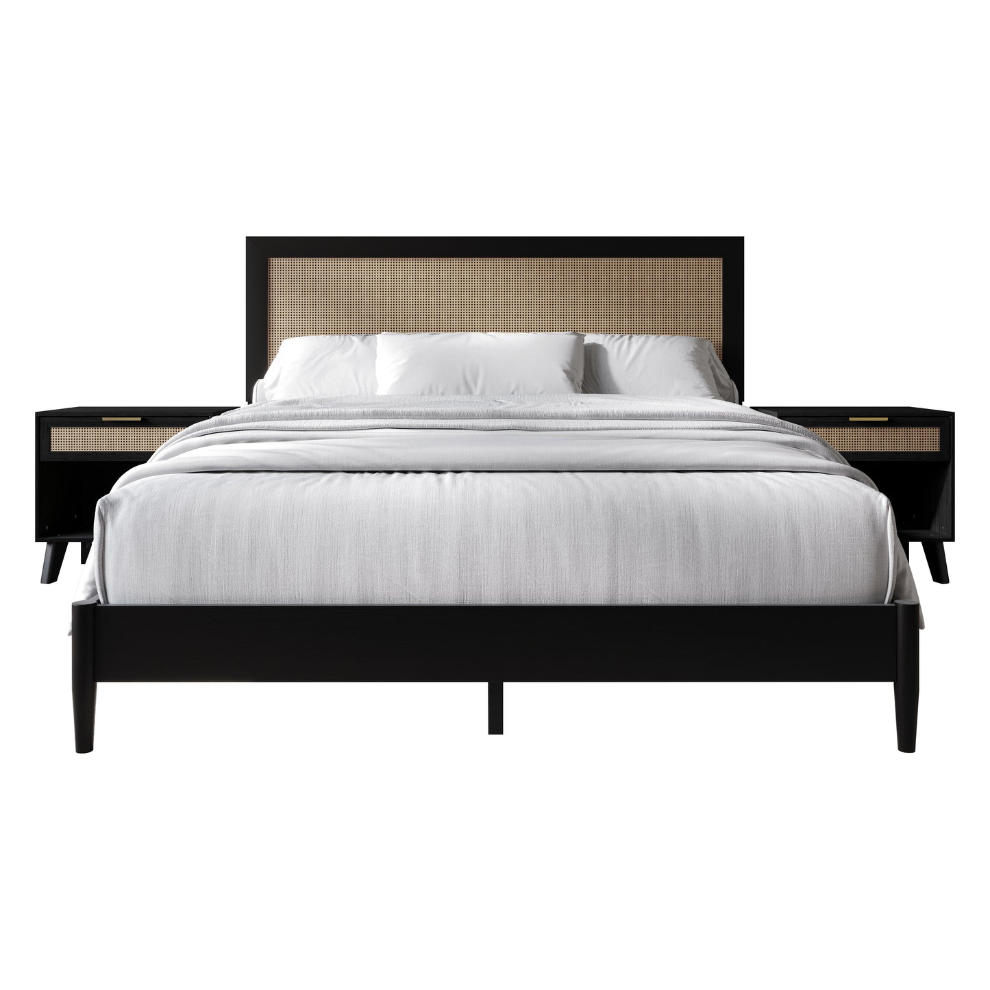 Wood Platform Bed with 2 Nightstands