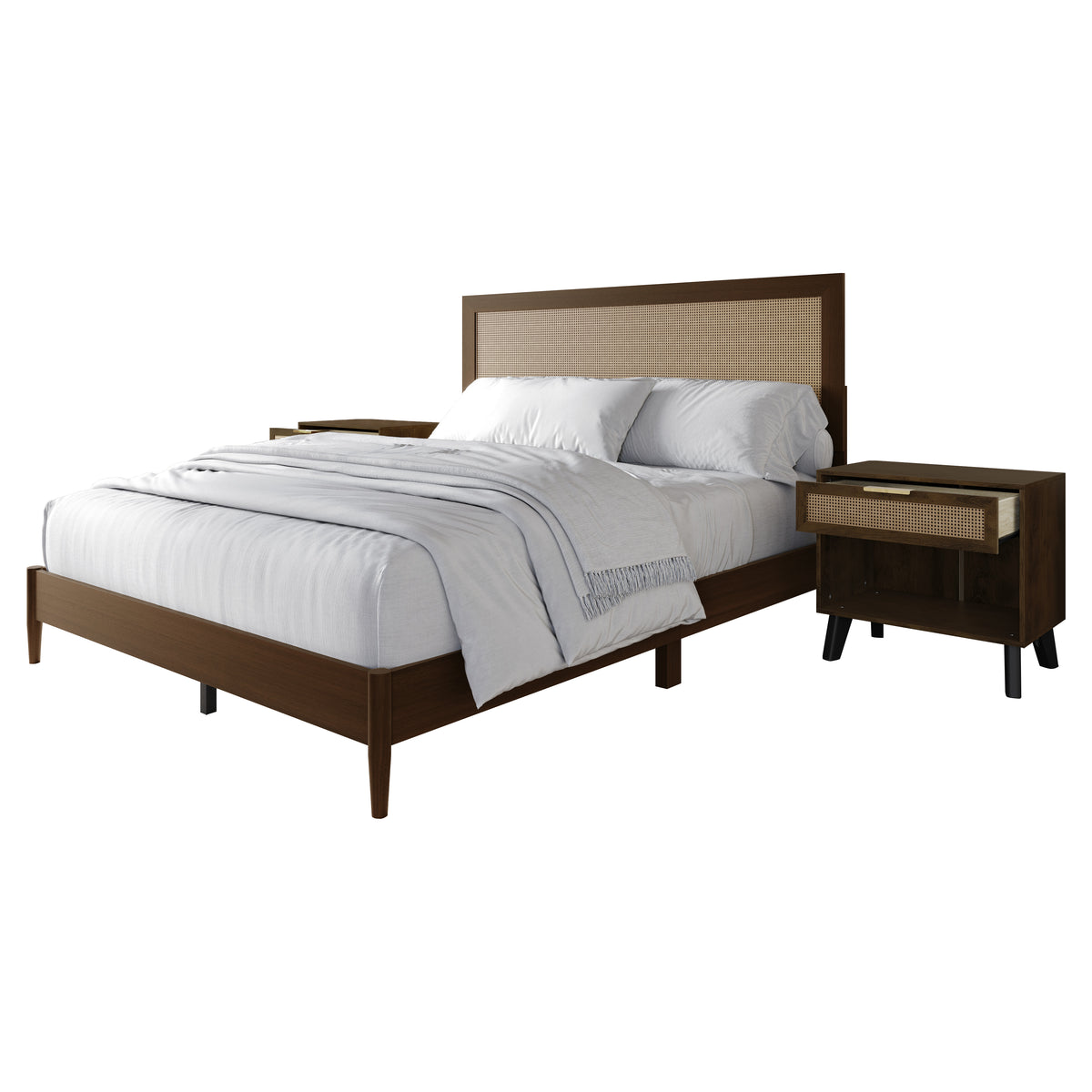 Wood Platform Bed with 2 Nightstands