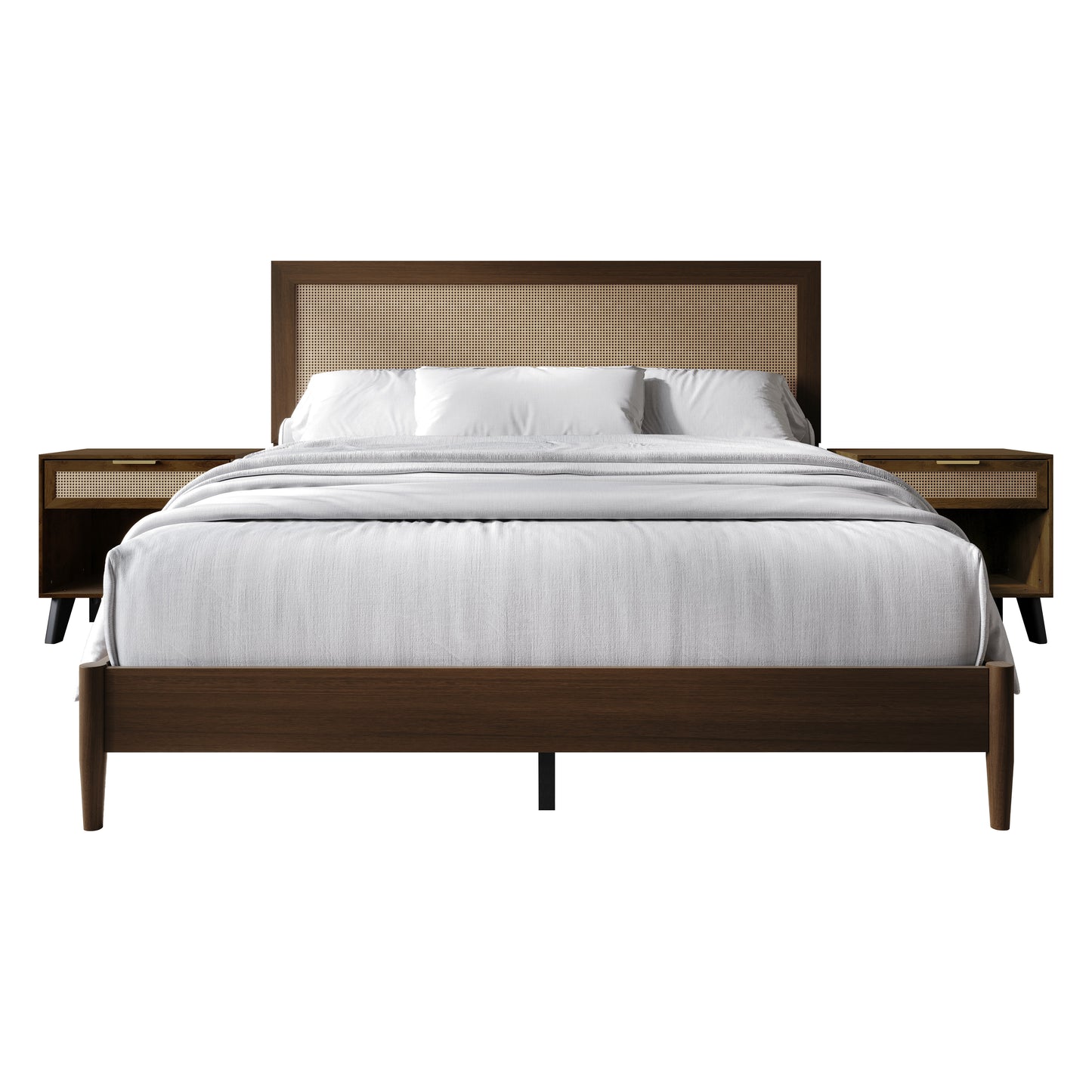 Wood Platform Bed with 2 Nightstands
