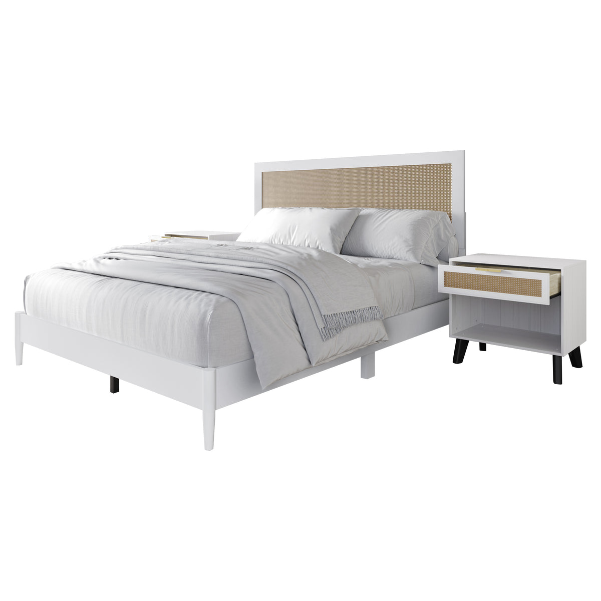 Wood Platform Bed with 2 Nightstands