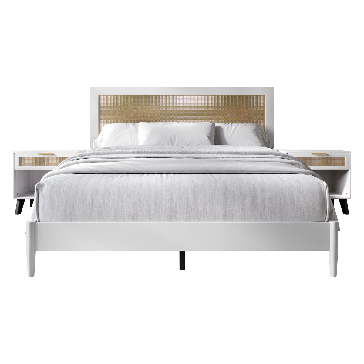 Wood Platform Bed with 2 Nightstands