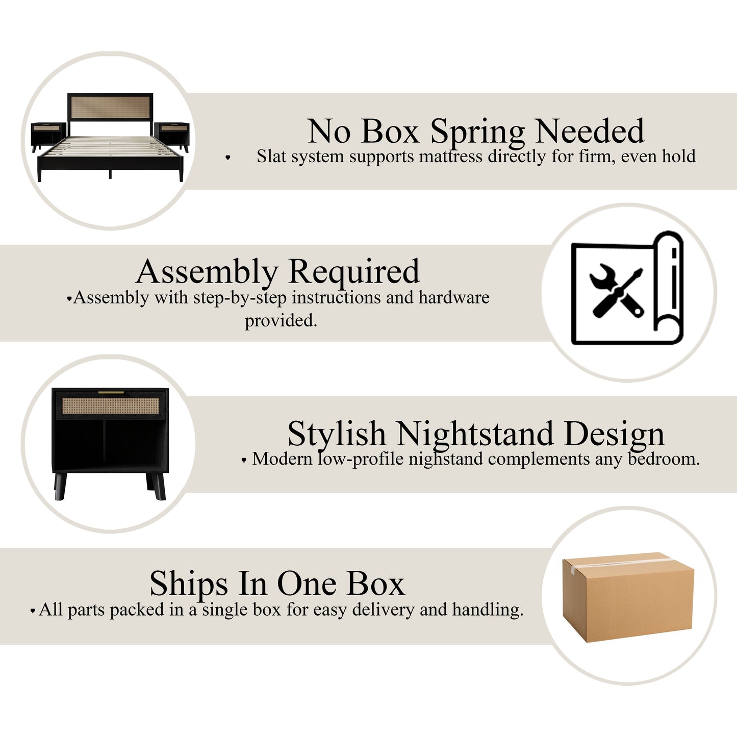 Wood Platform Bed with 2 Nightstands