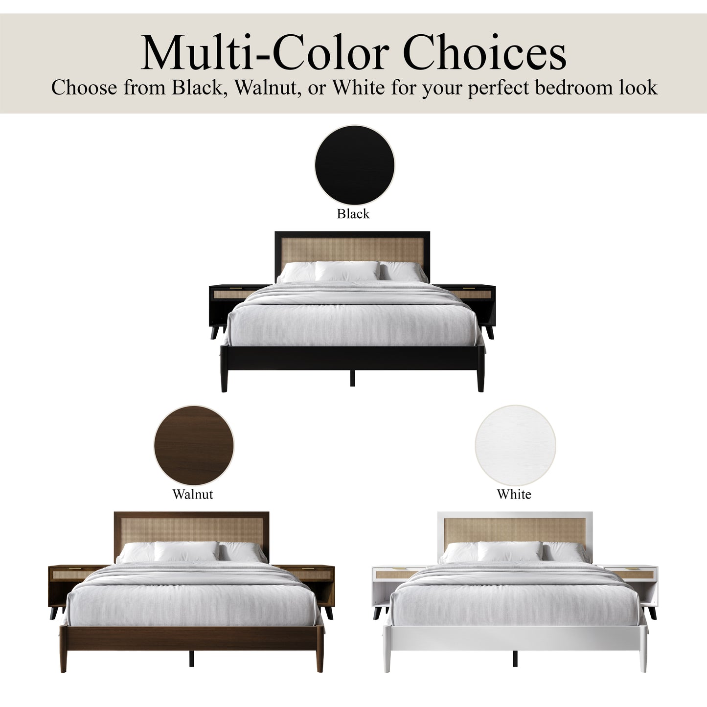 Wood Platform Bed with 2 Nightstands
