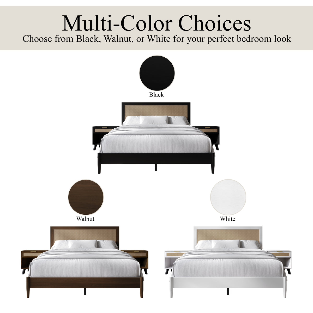 Wood Platform Bed with 2 Nightstands