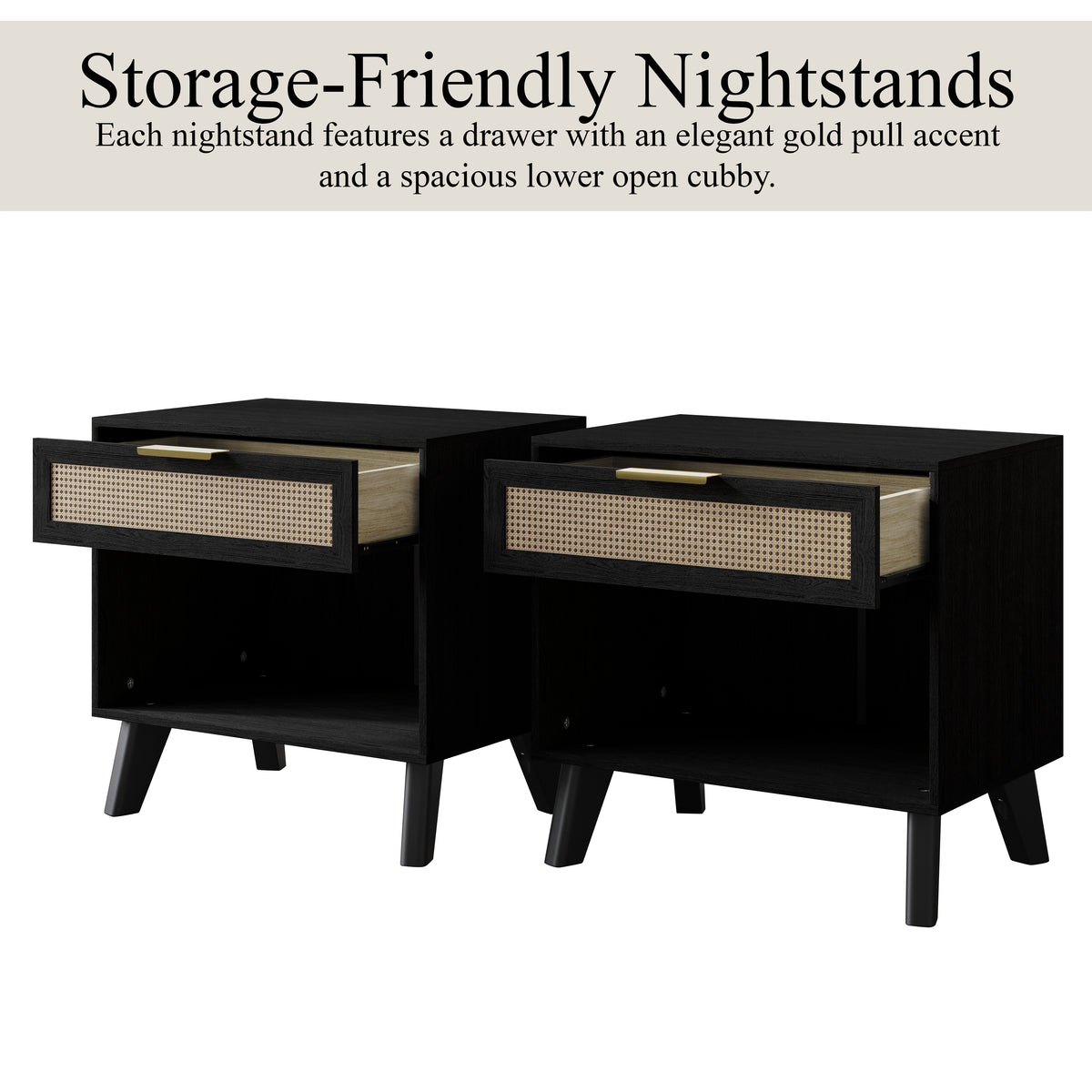 Wood Platform Bed with 2 Nightstands