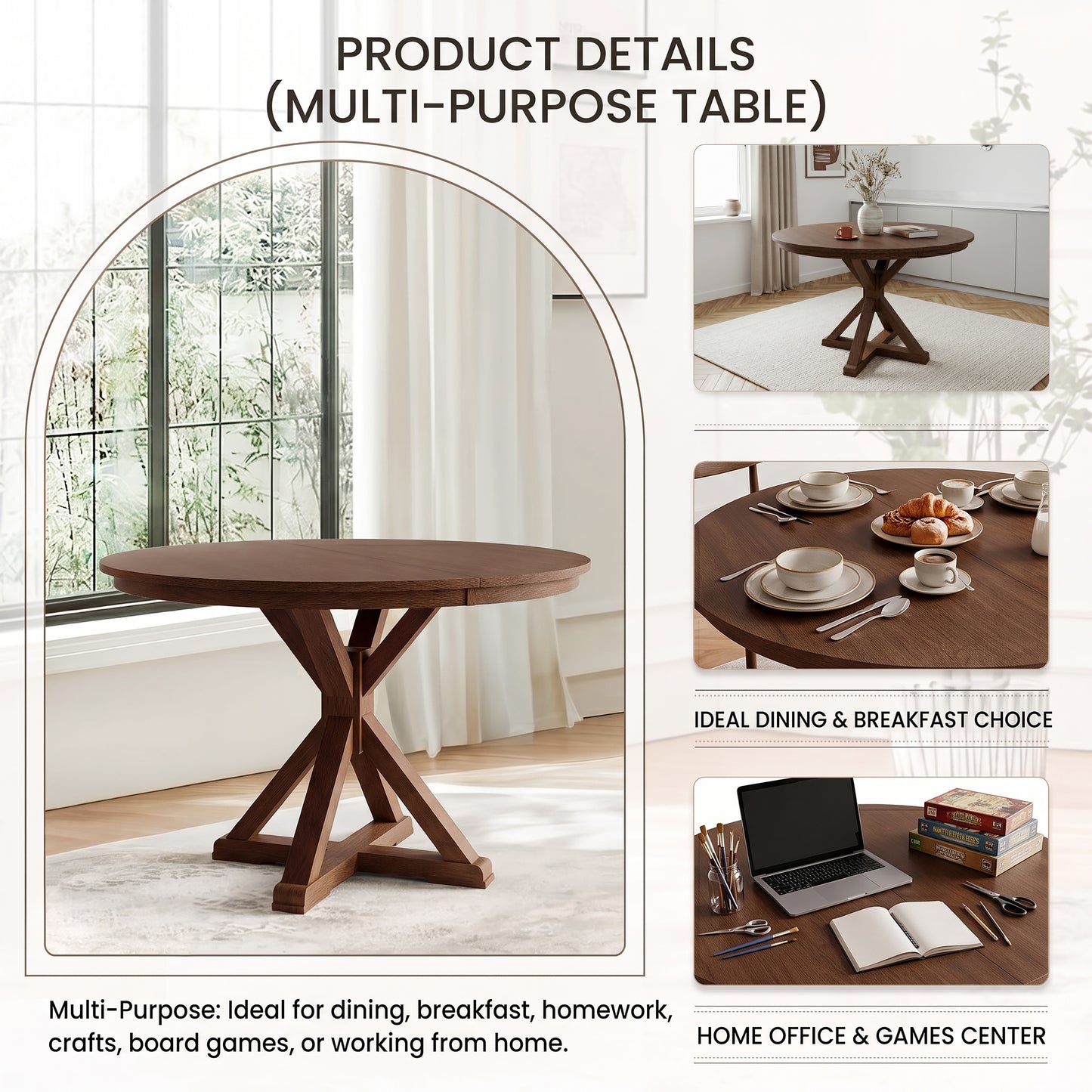 Aurex Collection Round Trestle Dining Table