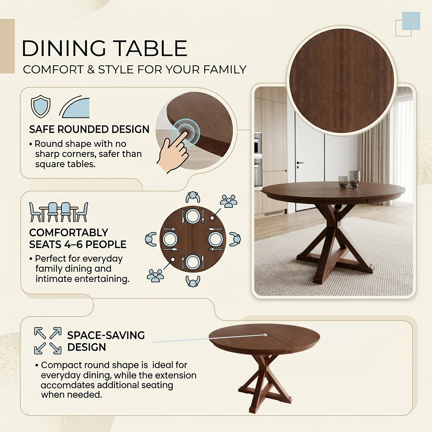 Aurex Collection Round Trestle Dining Table