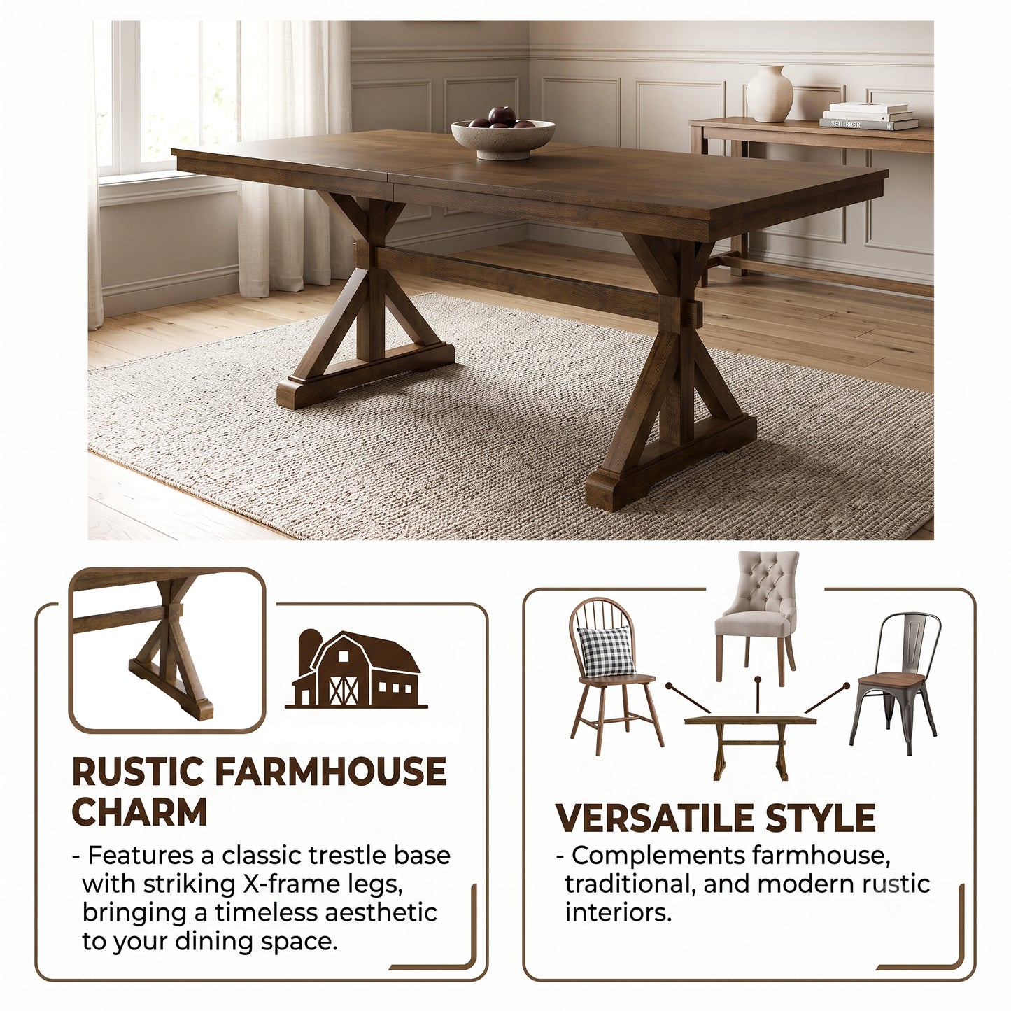 Haven Industrial X-Base Dining Table