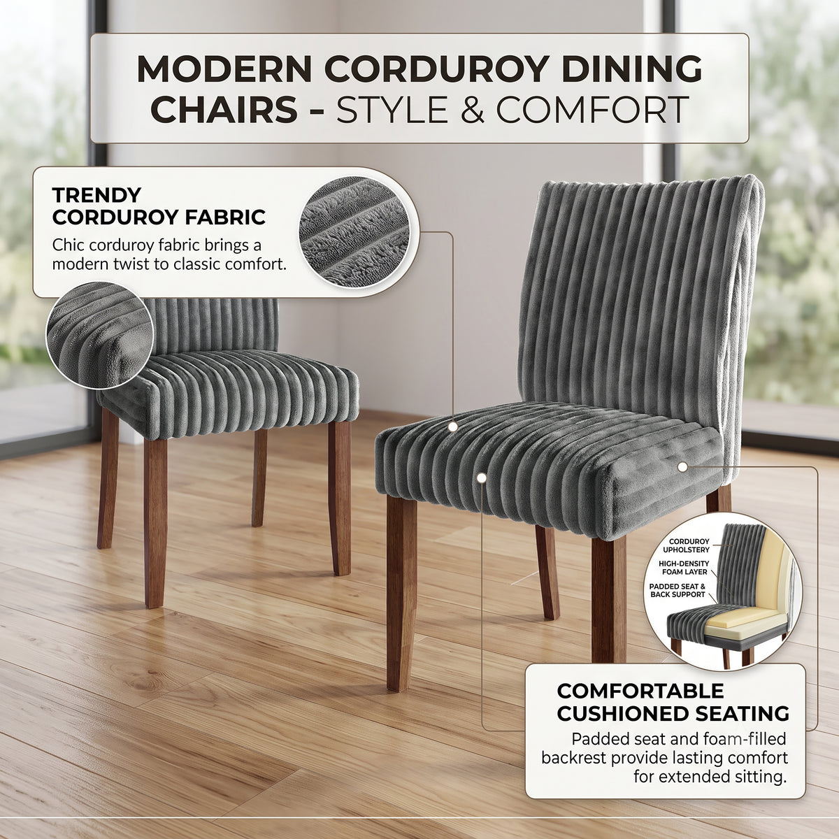 Cora High Back Velvet Dining Chairs – Set of 2
