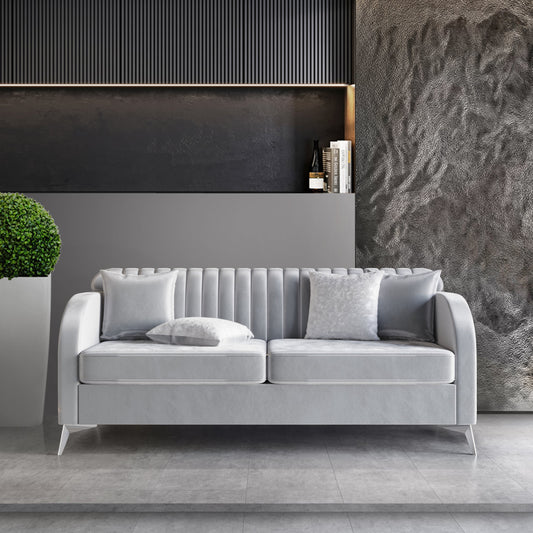 Cheribin Vertical Channel Tufted Velvet Upholstered Sofa