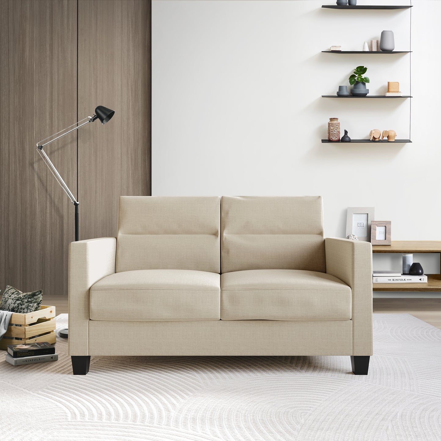 Macy Clean and Minimalist Linen Upholstered Loveseat