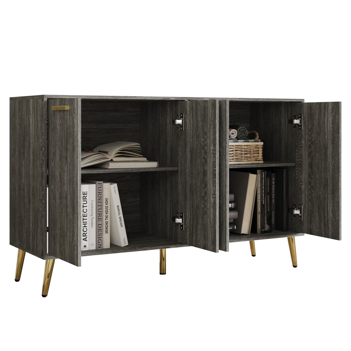 LuxeHaven Wood Sideboard with Gold Accents